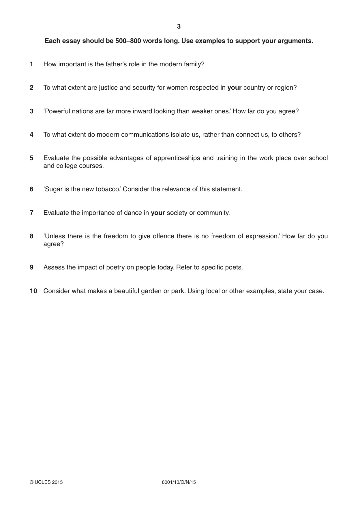 Cambridge A Level General Paper (AS Level only) 8001 2015 Oct/Nov Paper 1 · Variant 3 question paper, page 3 of 4