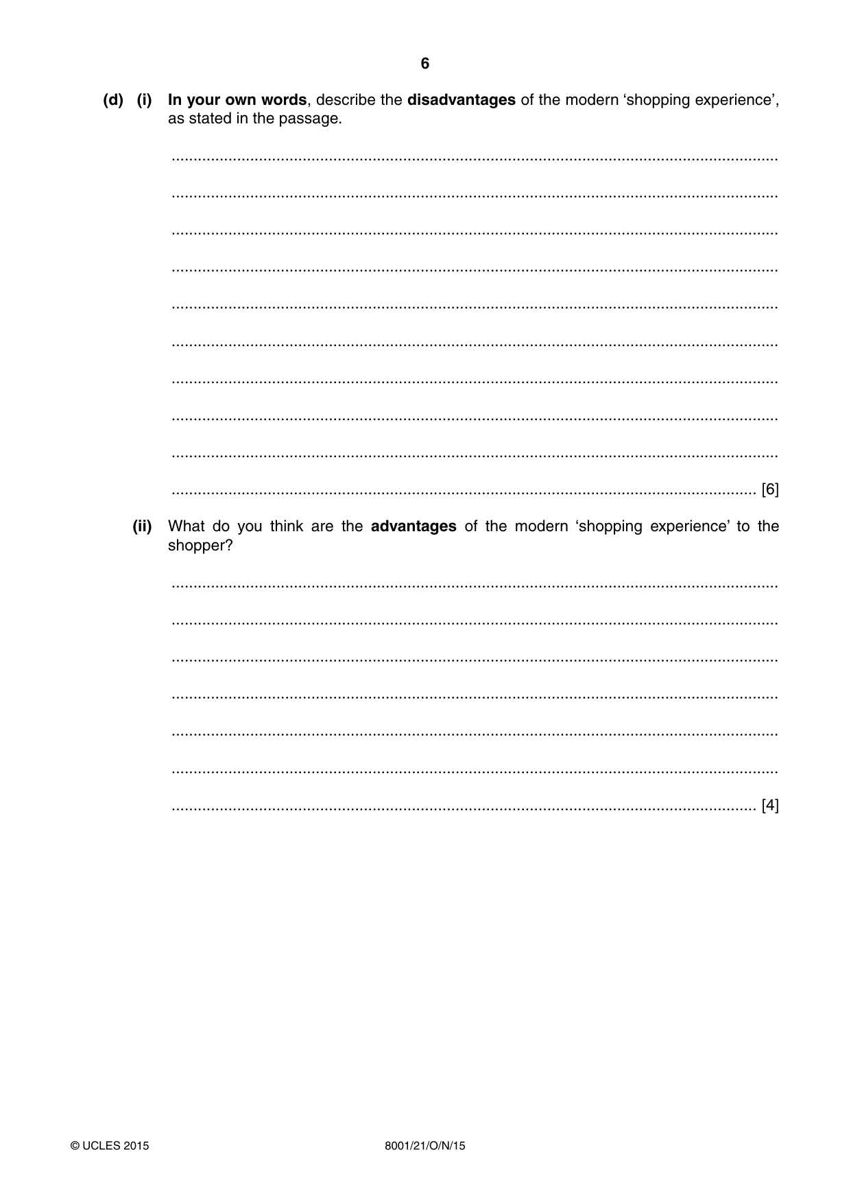 Cambridge A Level General Paper (AS Level only) 8001 2015 Oct/Nov Paper 2 · Variant 1 question paper, page 6 of 12