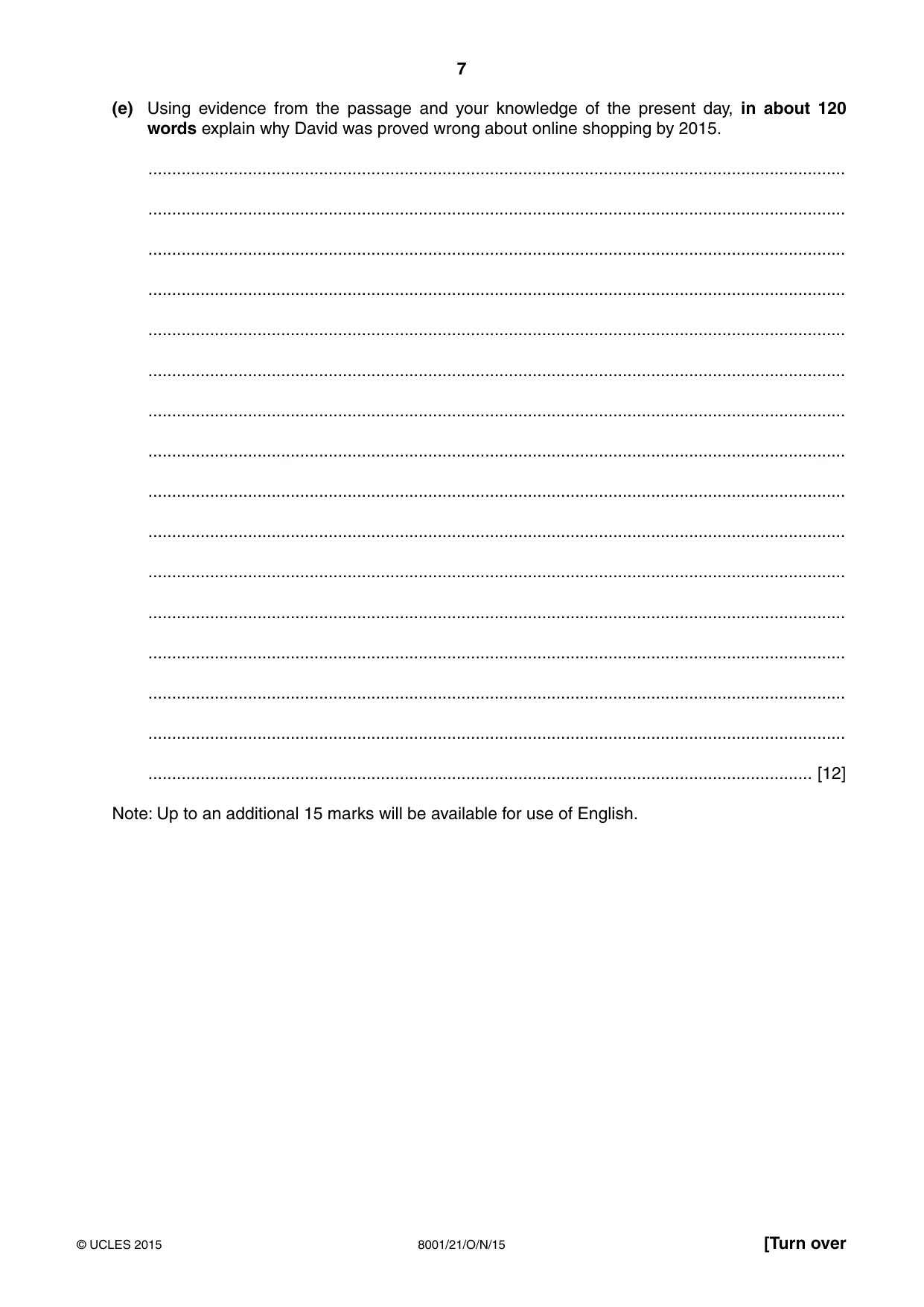 Cambridge A Level General Paper (AS Level only) 8001 2015 Oct/Nov Paper 2 · Variant 1 question paper, page 7 of 12