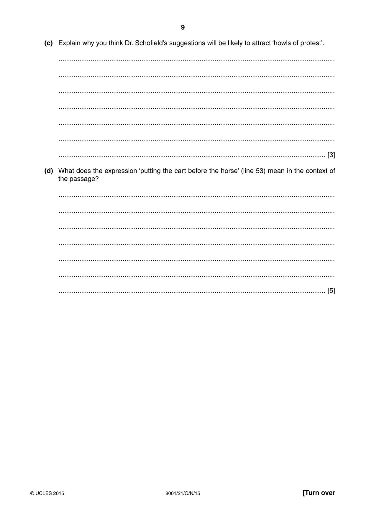 Cambridge A Level General Paper (AS Level only) 8001 2015 Oct/Nov Paper 2 · Variant 1 question paper, page 9 of 12