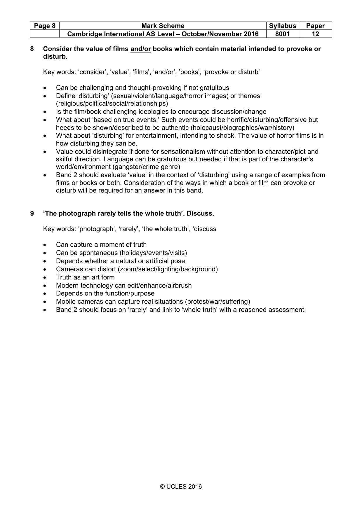 Mark scheme, page 8 of 9