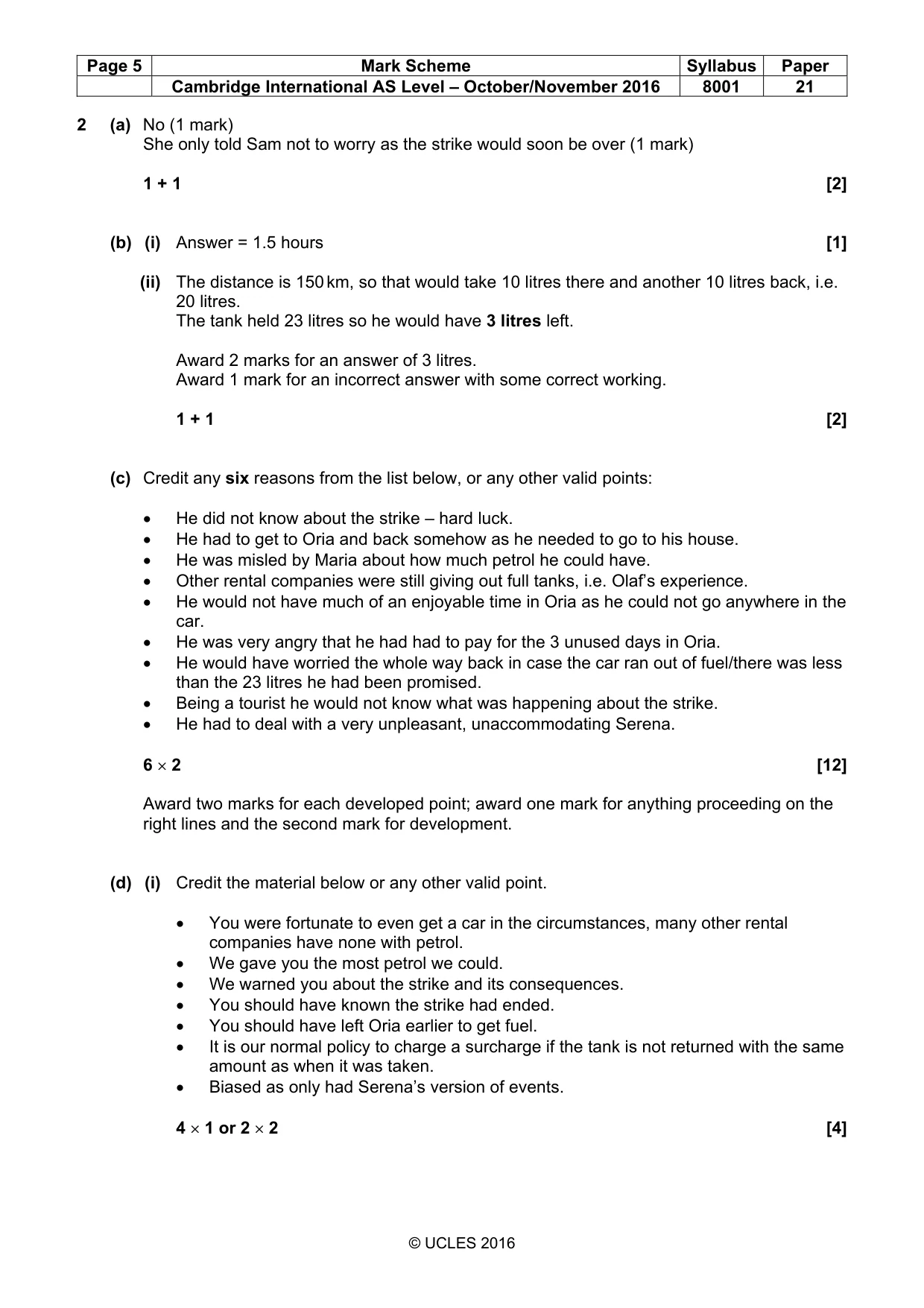 Mark scheme, page 5 of 8