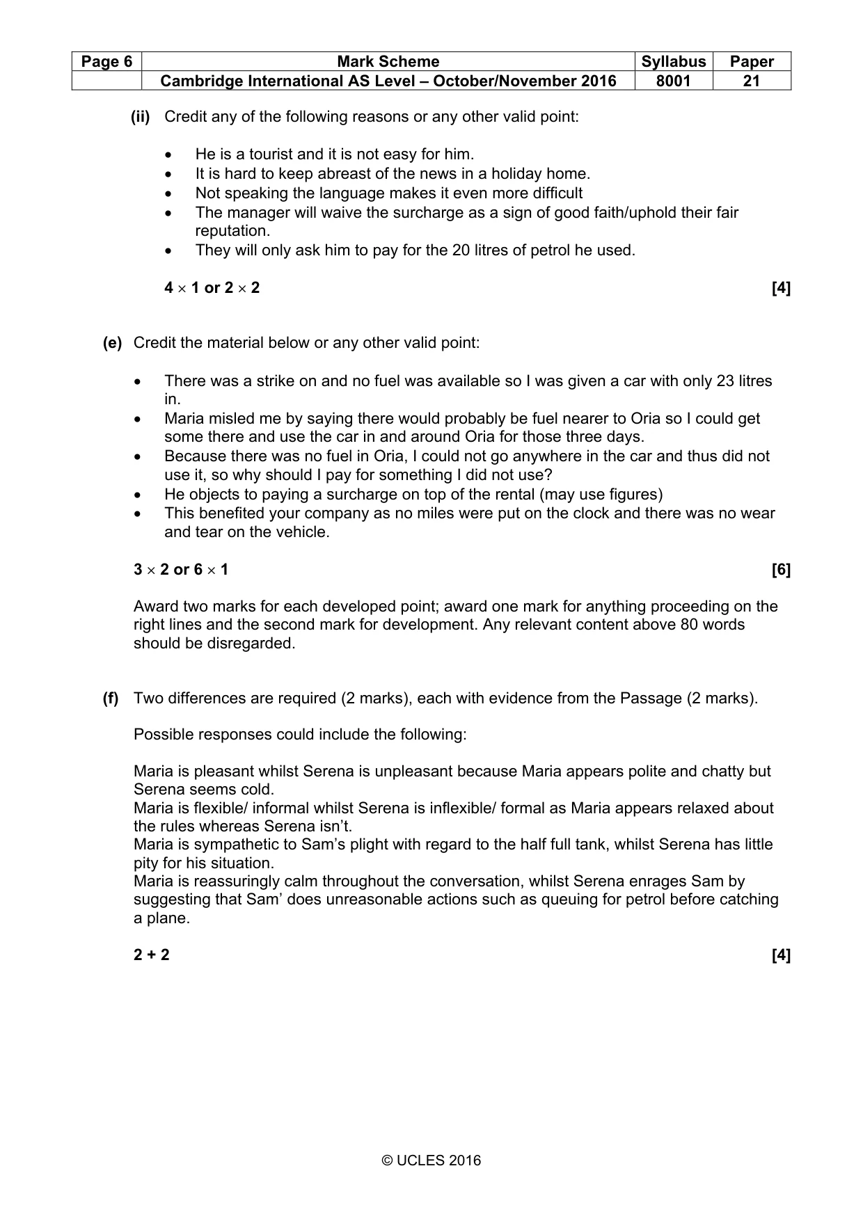 Mark scheme, page 6 of 8