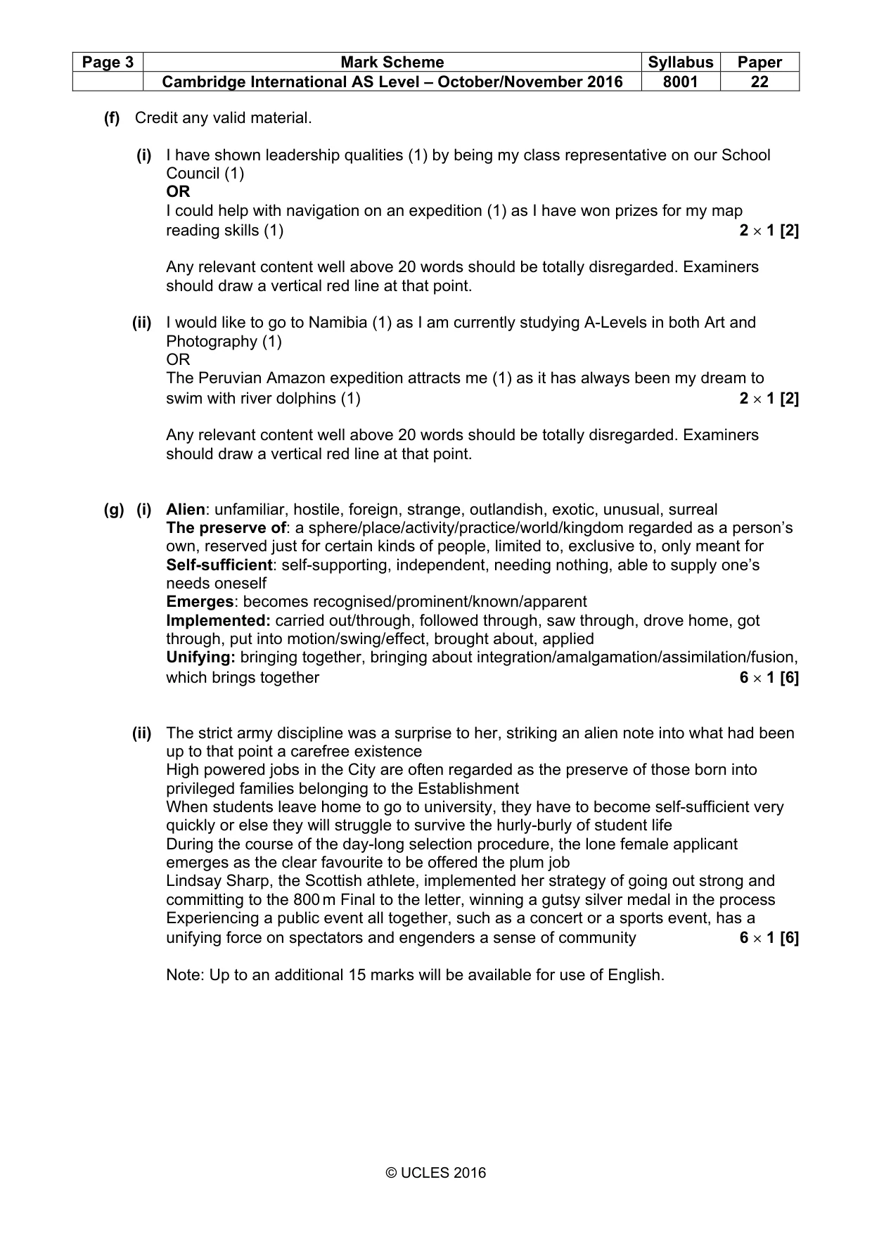 Mark scheme, page 3 of 8
