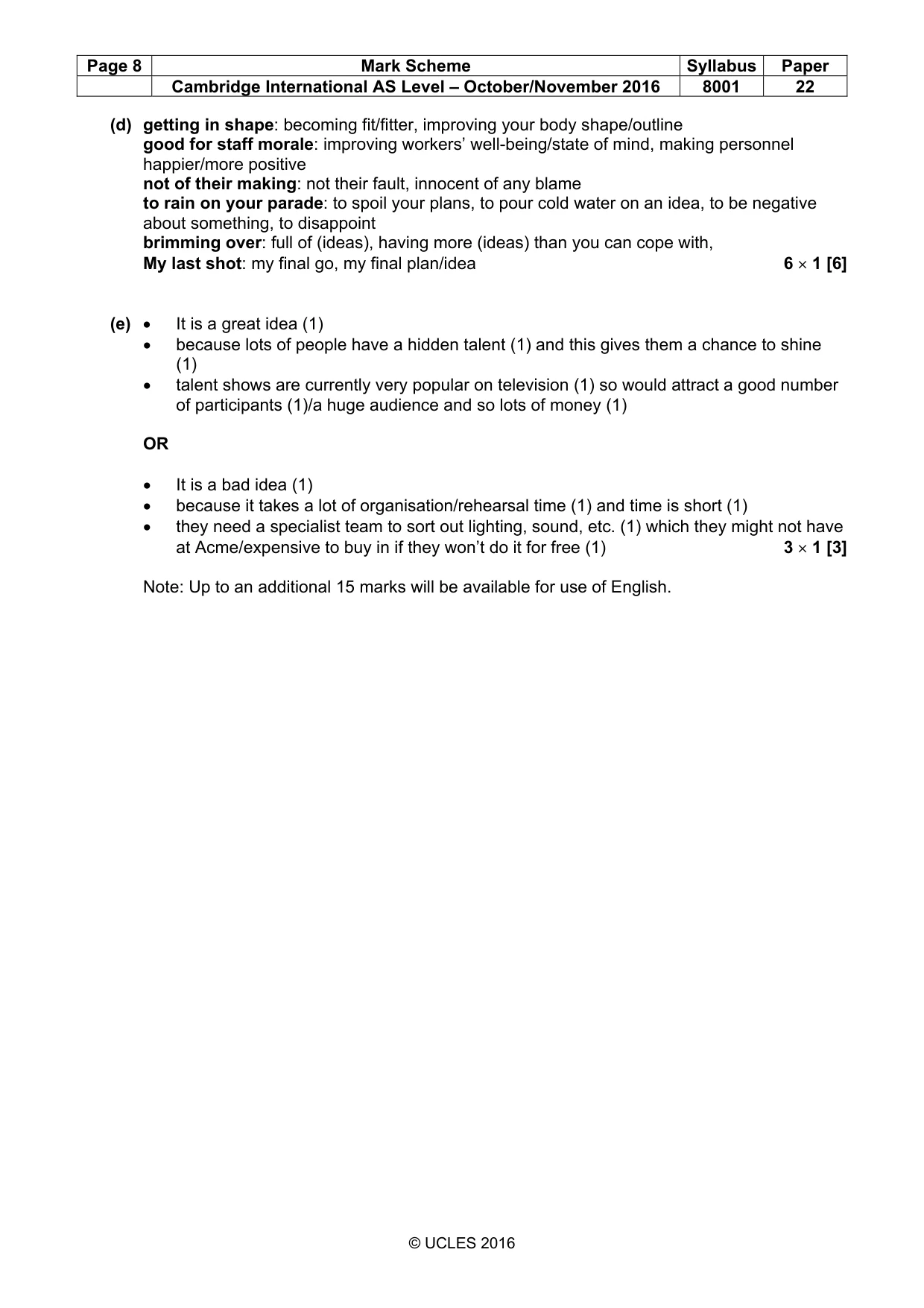 Mark scheme, page 8 of 8