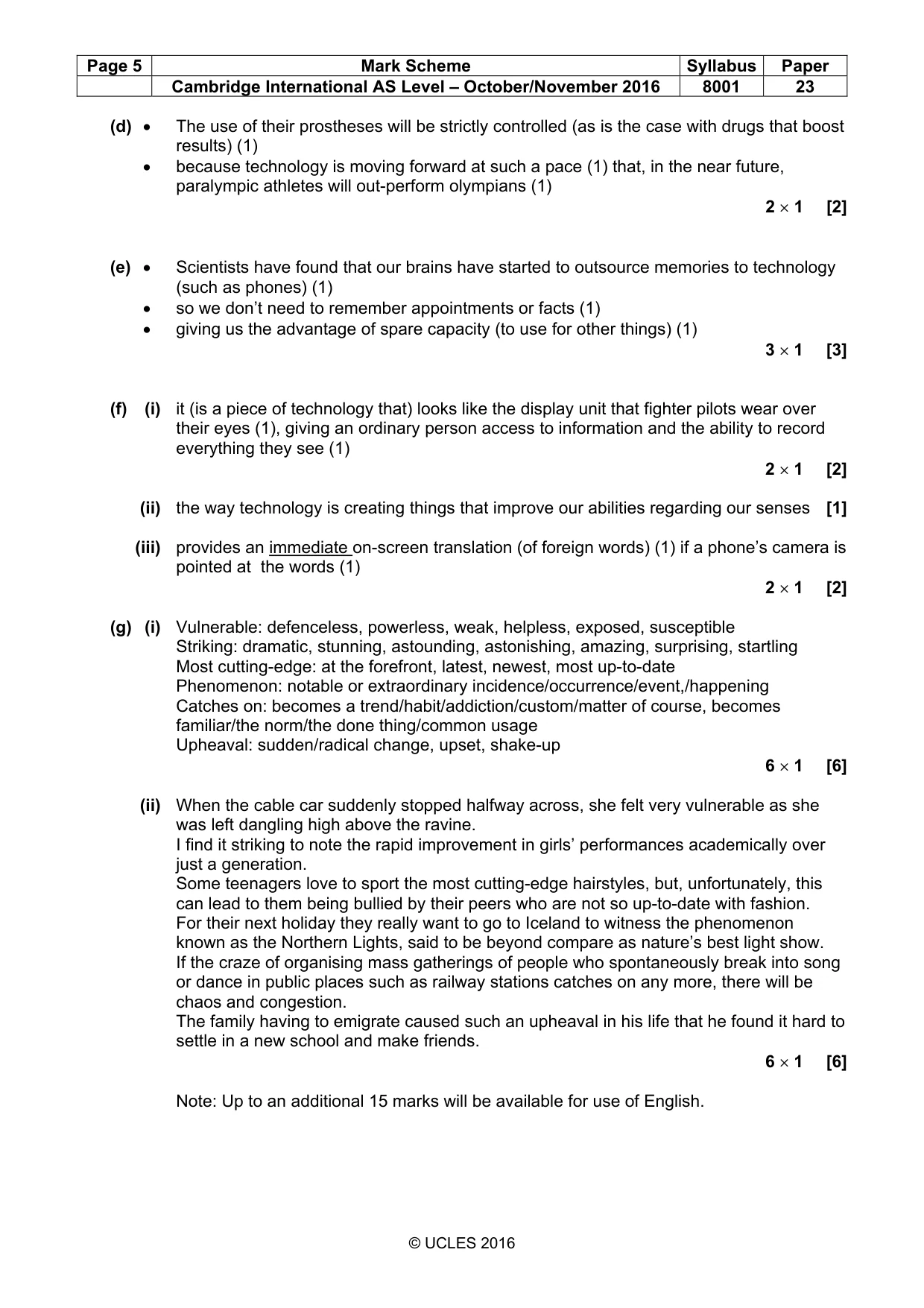 Mark scheme, page 5 of 7