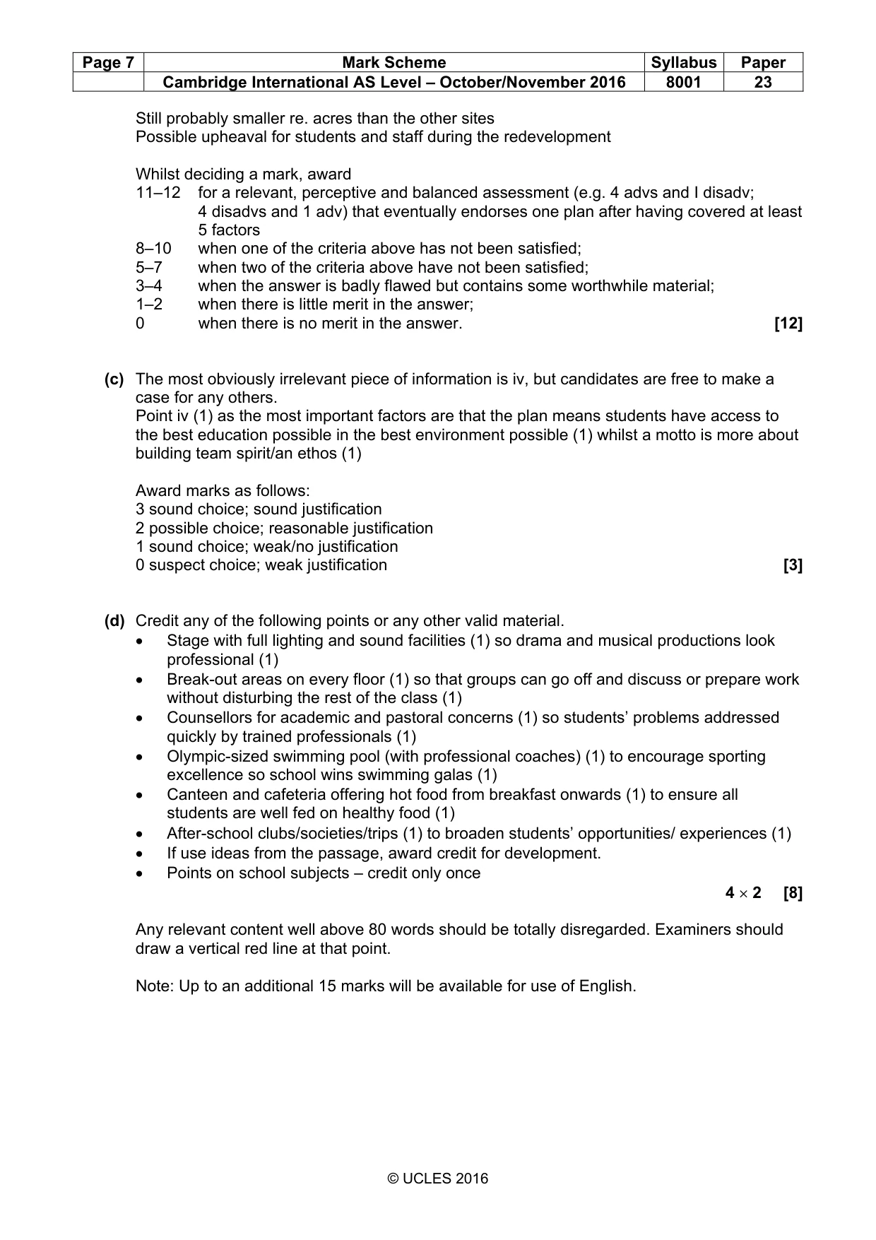 Mark scheme, page 7 of 7