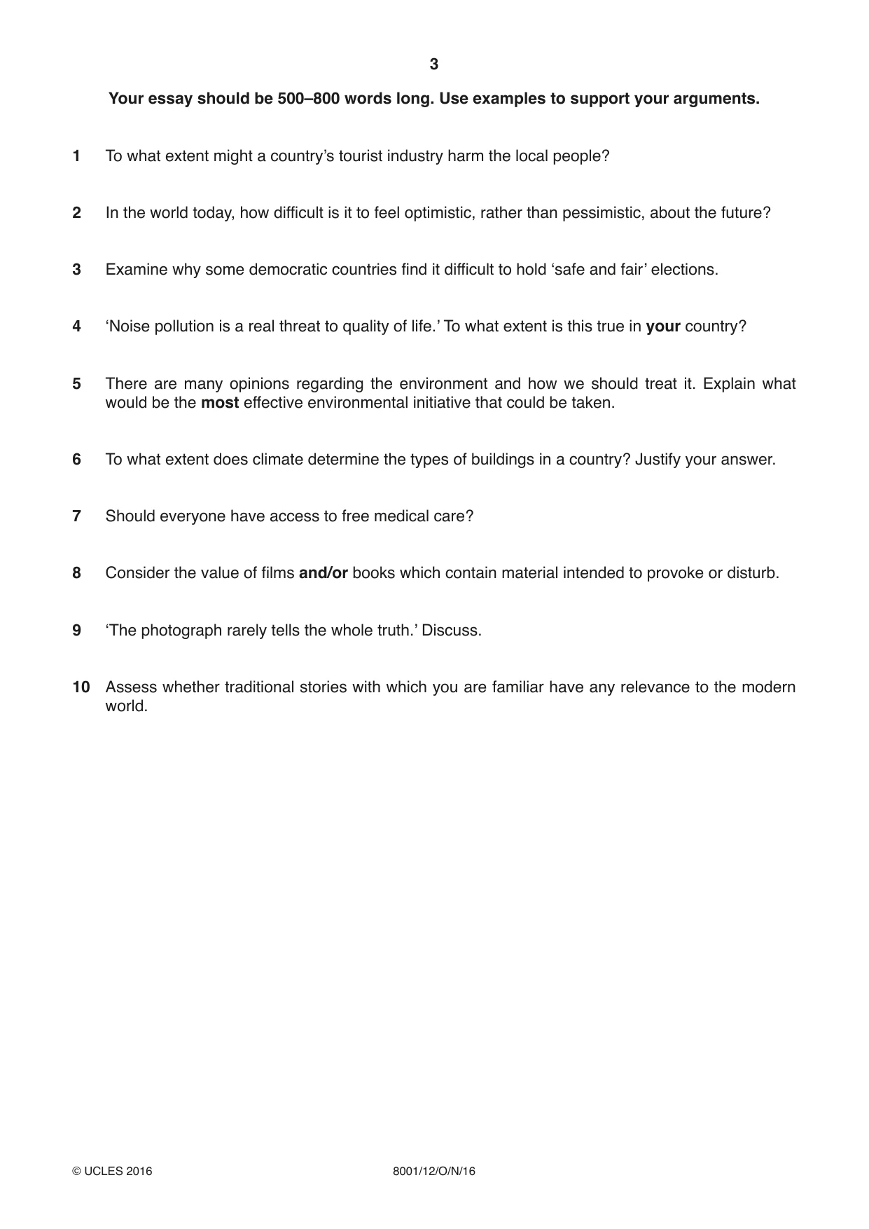 Cambridge A Level General Paper (AS Level only) 8001 2016 Oct/Nov Paper 1 · Variant 2 question paper, page 3 of 4