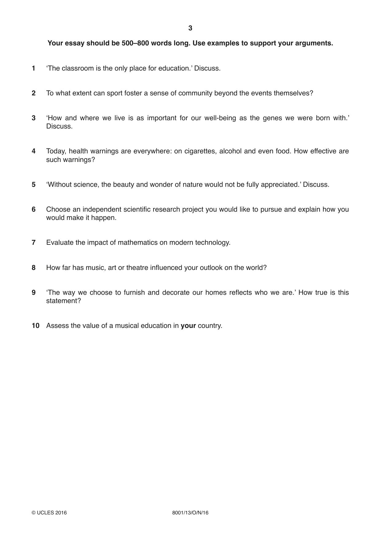Cambridge A Level General Paper (AS Level only) 8001 2016 Oct/Nov Paper 1 · Variant 3 question paper, page 3 of 4