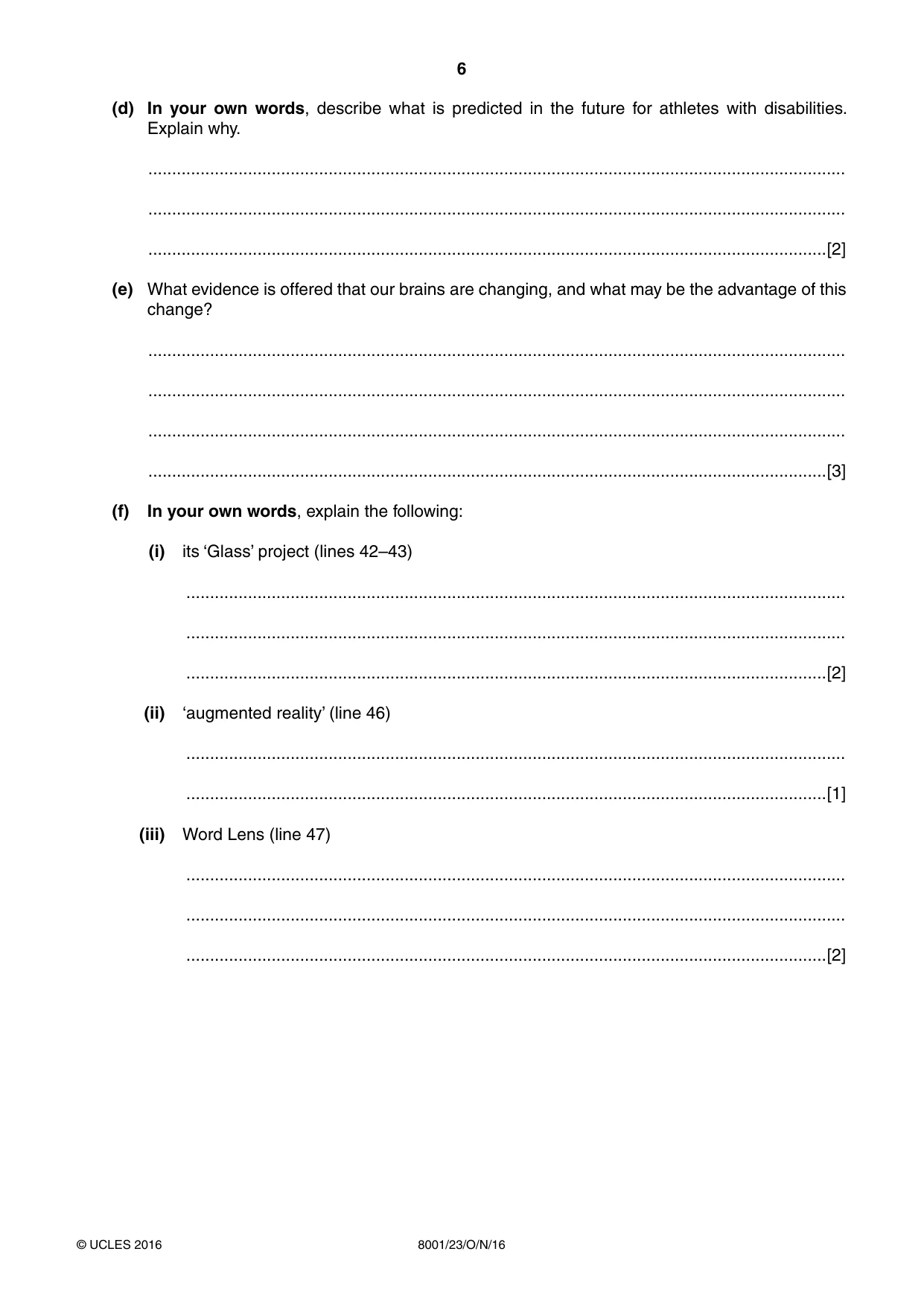 Cambridge A Level General Paper (AS Level only) 8001 2016 Oct/Nov Paper 2 · Variant 3 question paper, page 6 of 12