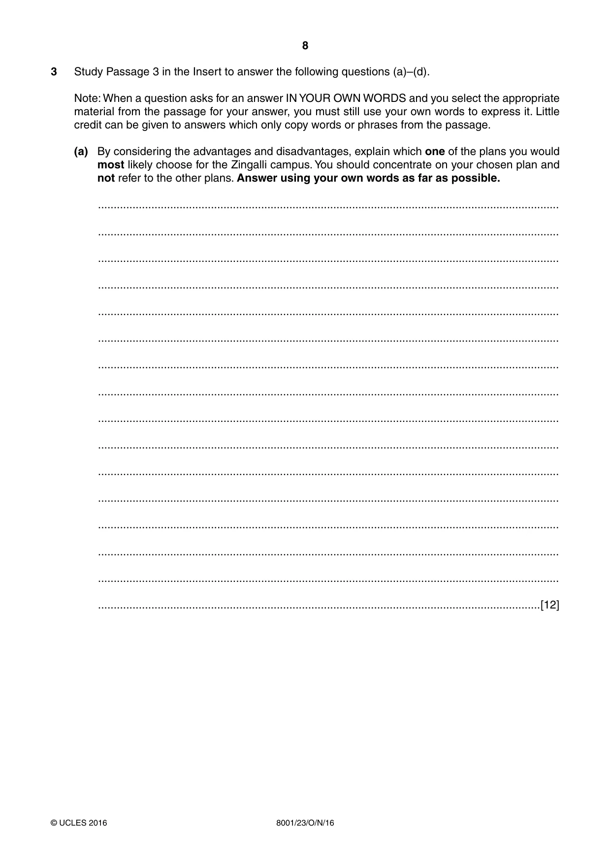 Cambridge A Level General Paper (AS Level only) 8001 2016 Oct/Nov Paper 2 · Variant 3 question paper, page 8 of 12