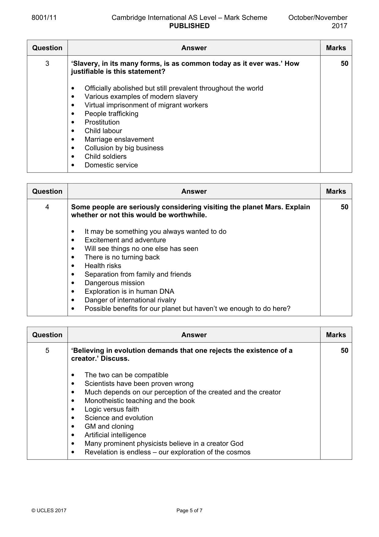 Mark scheme, page 5 of 7