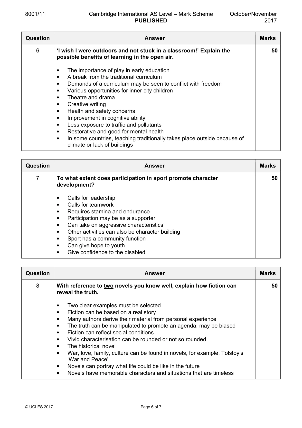 Mark scheme, page 6 of 7