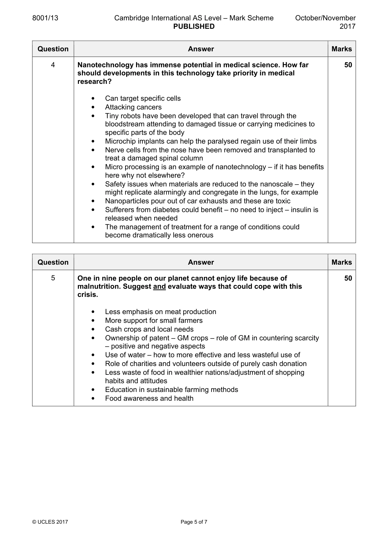 Mark scheme, page 5 of 7
