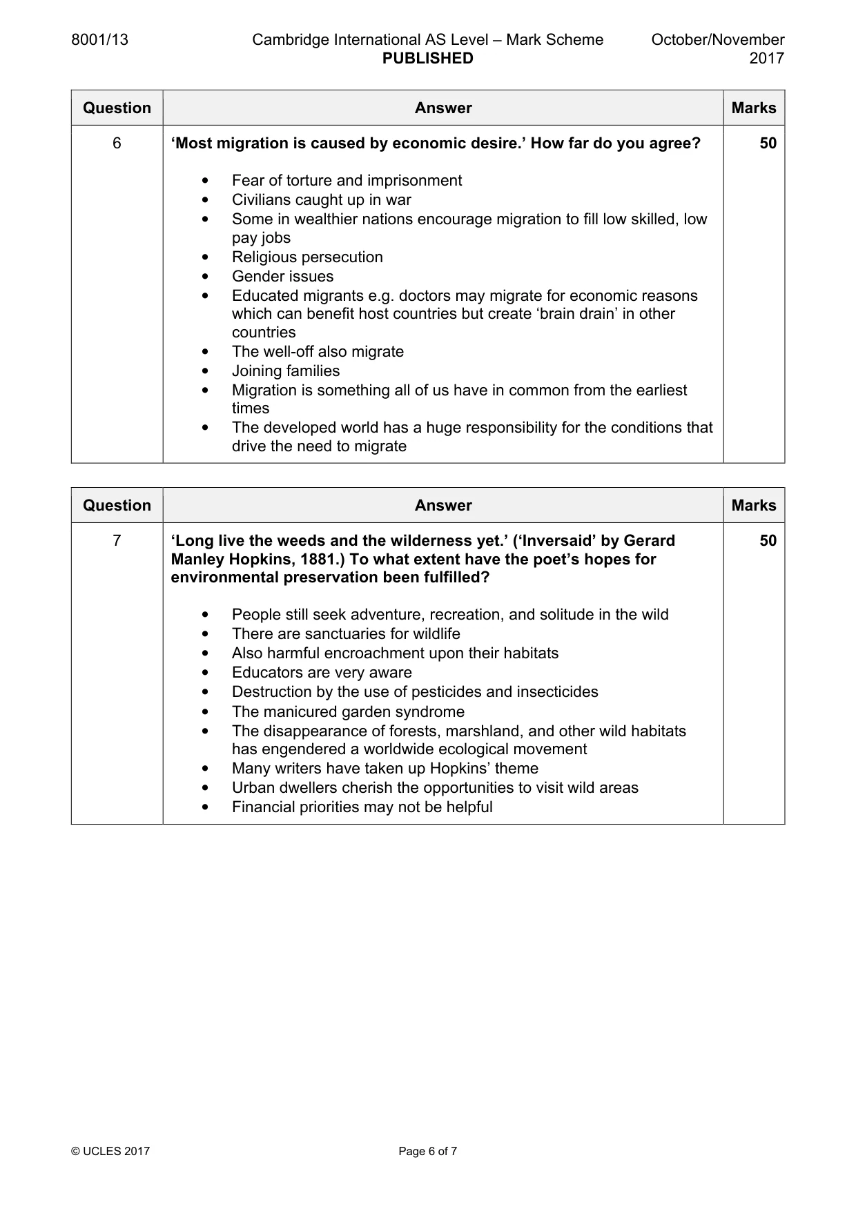 Mark scheme, page 6 of 7