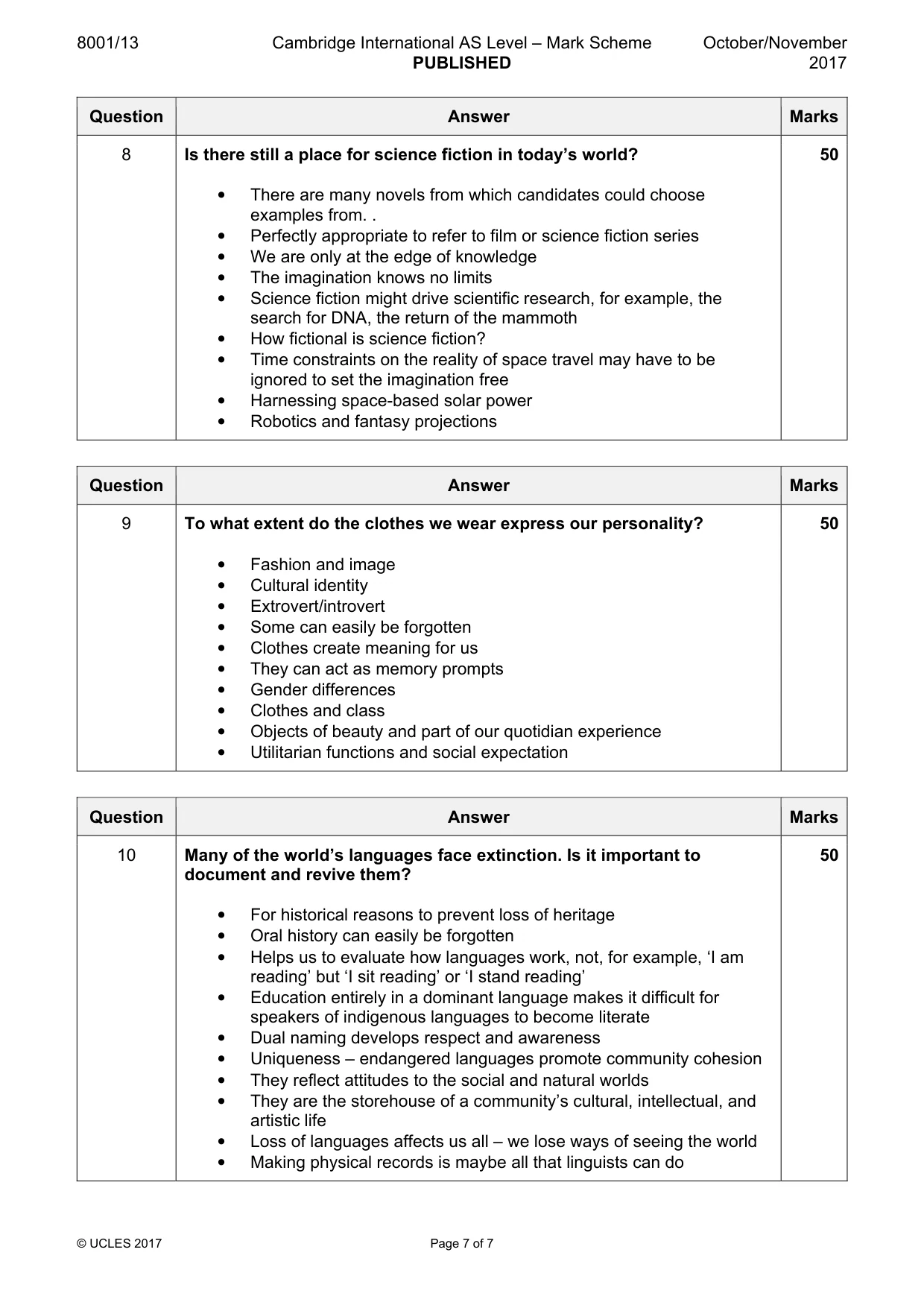 Mark scheme, page 7 of 7