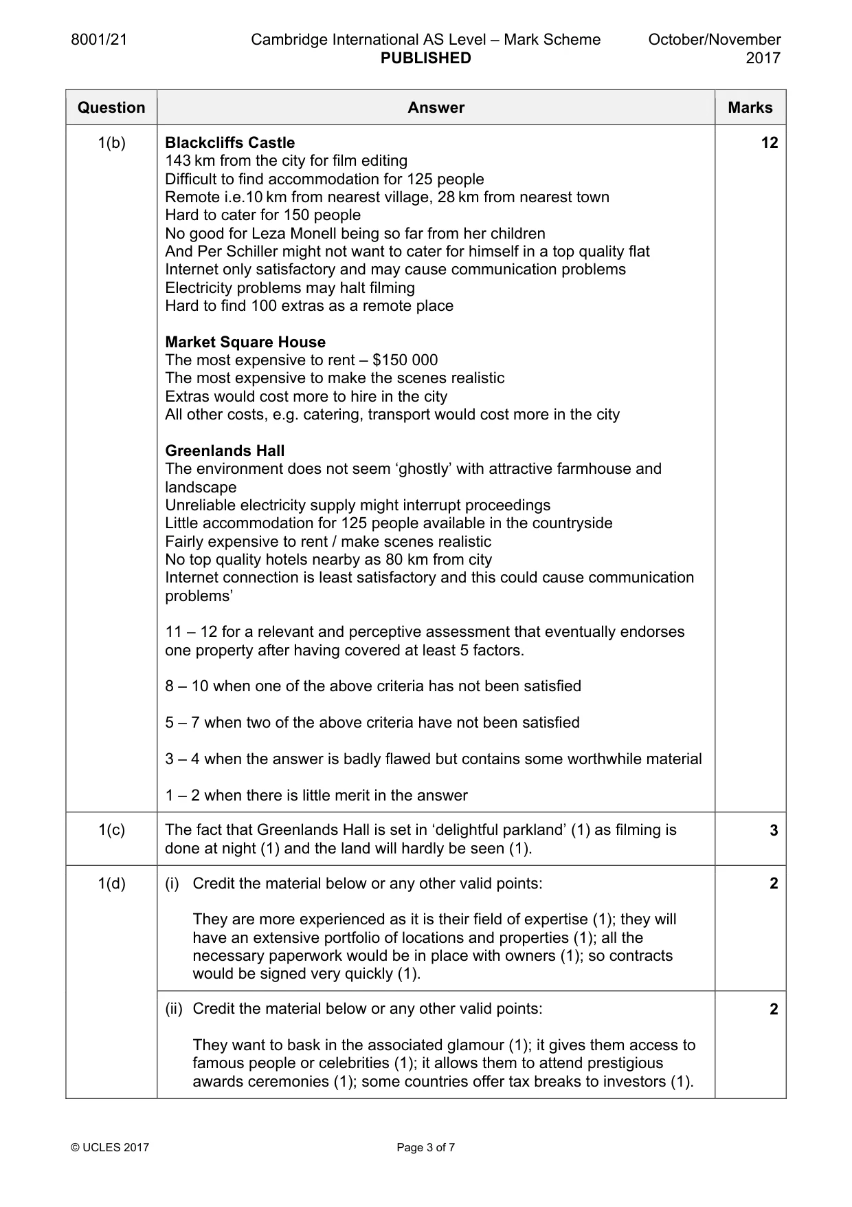 Mark scheme, page 3 of 7