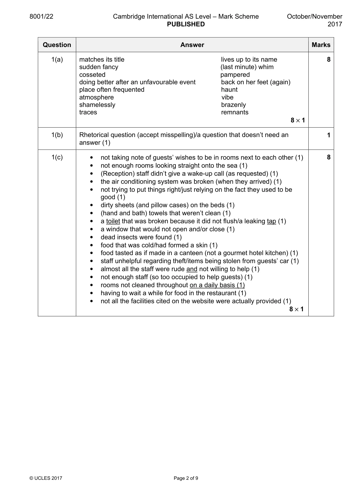 Mark scheme, page 2 of 9