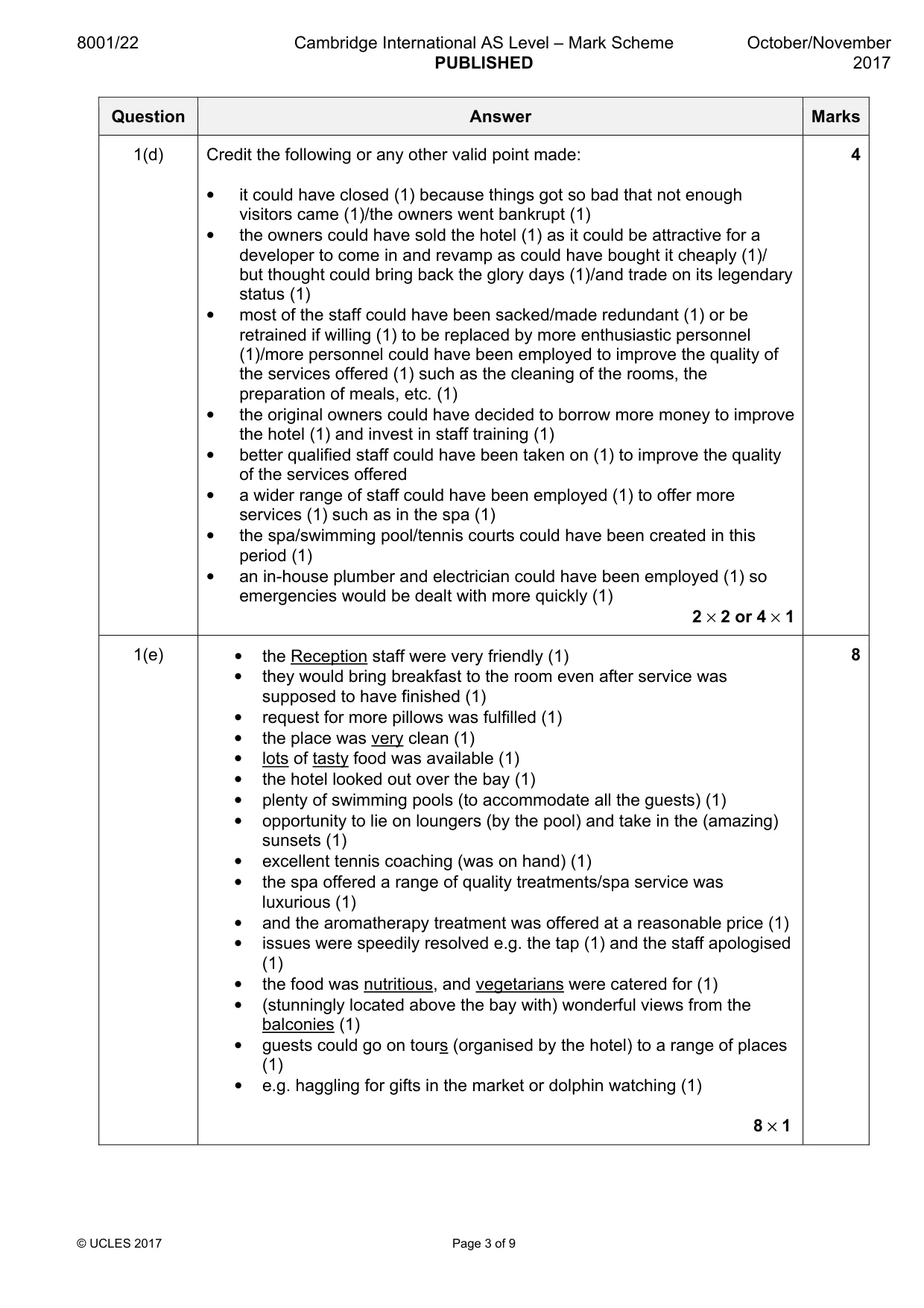 Mark scheme, page 3 of 9