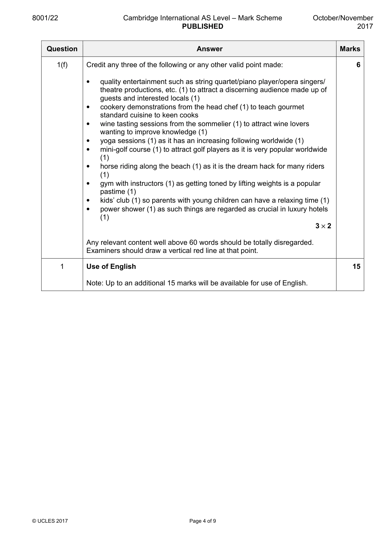 Mark scheme, page 4 of 9