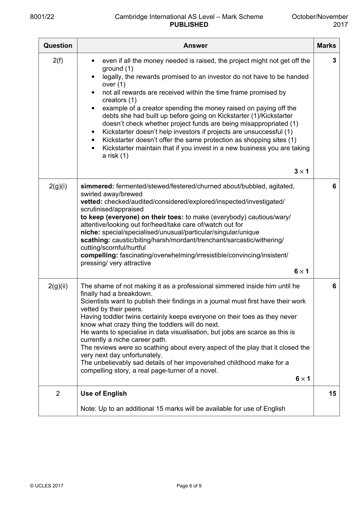 Mark scheme, page 6 of 9