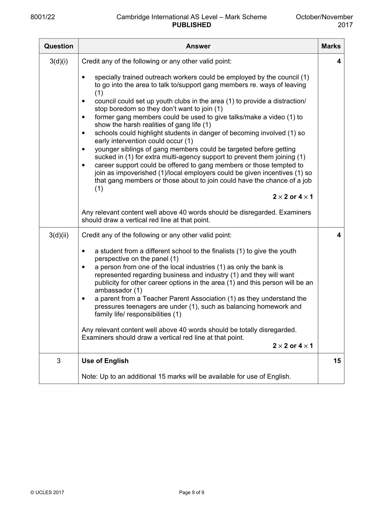 Mark scheme, page 9 of 9