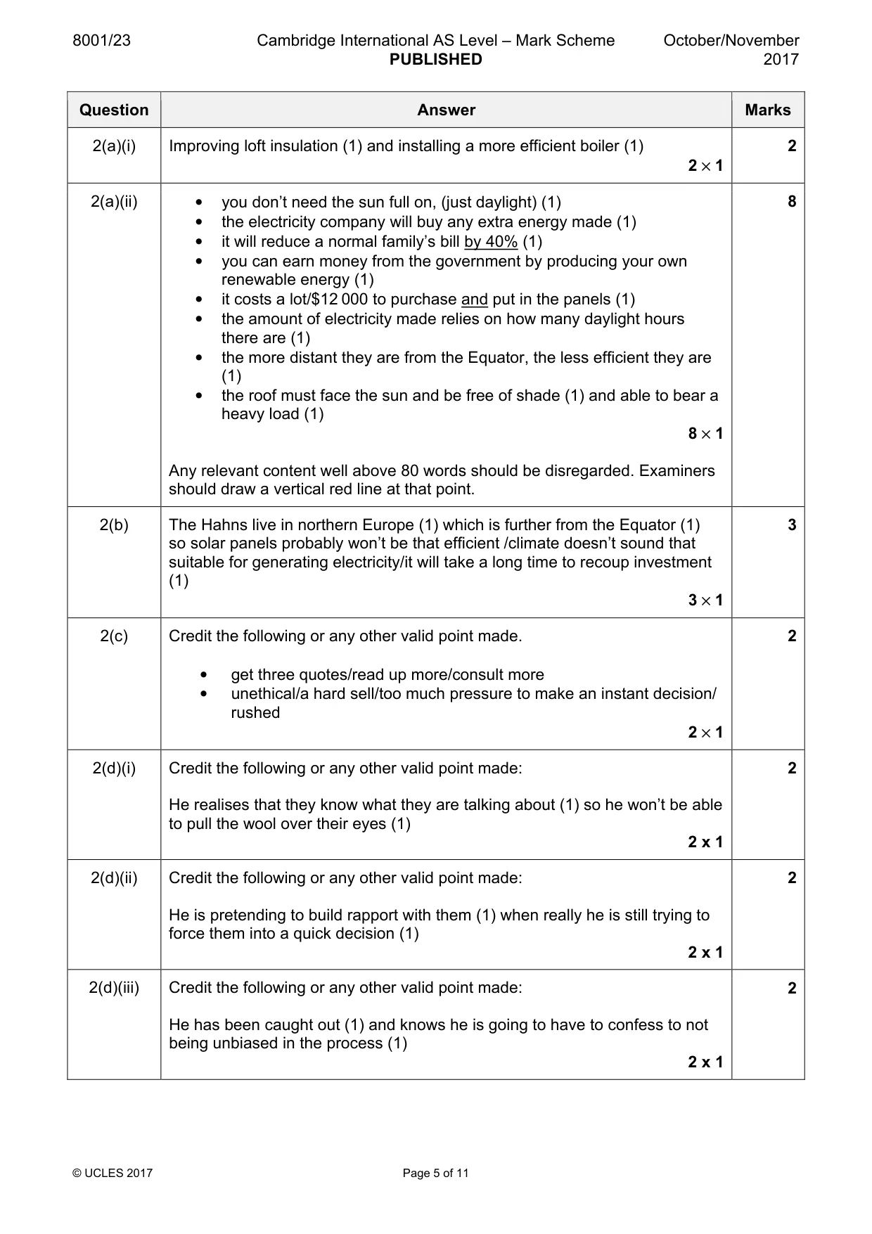 Mark scheme, page 5 of 11