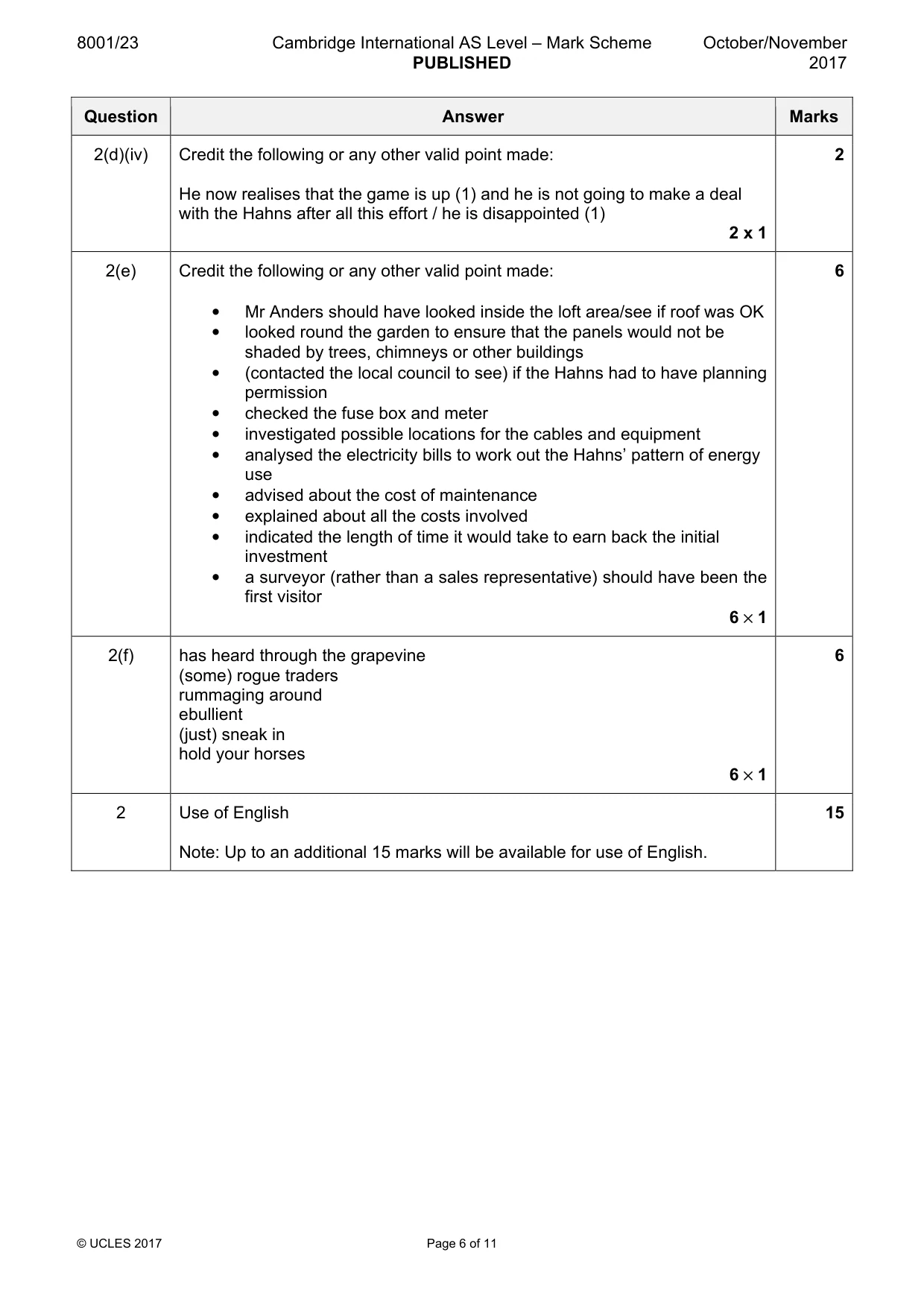 Mark scheme, page 6 of 11