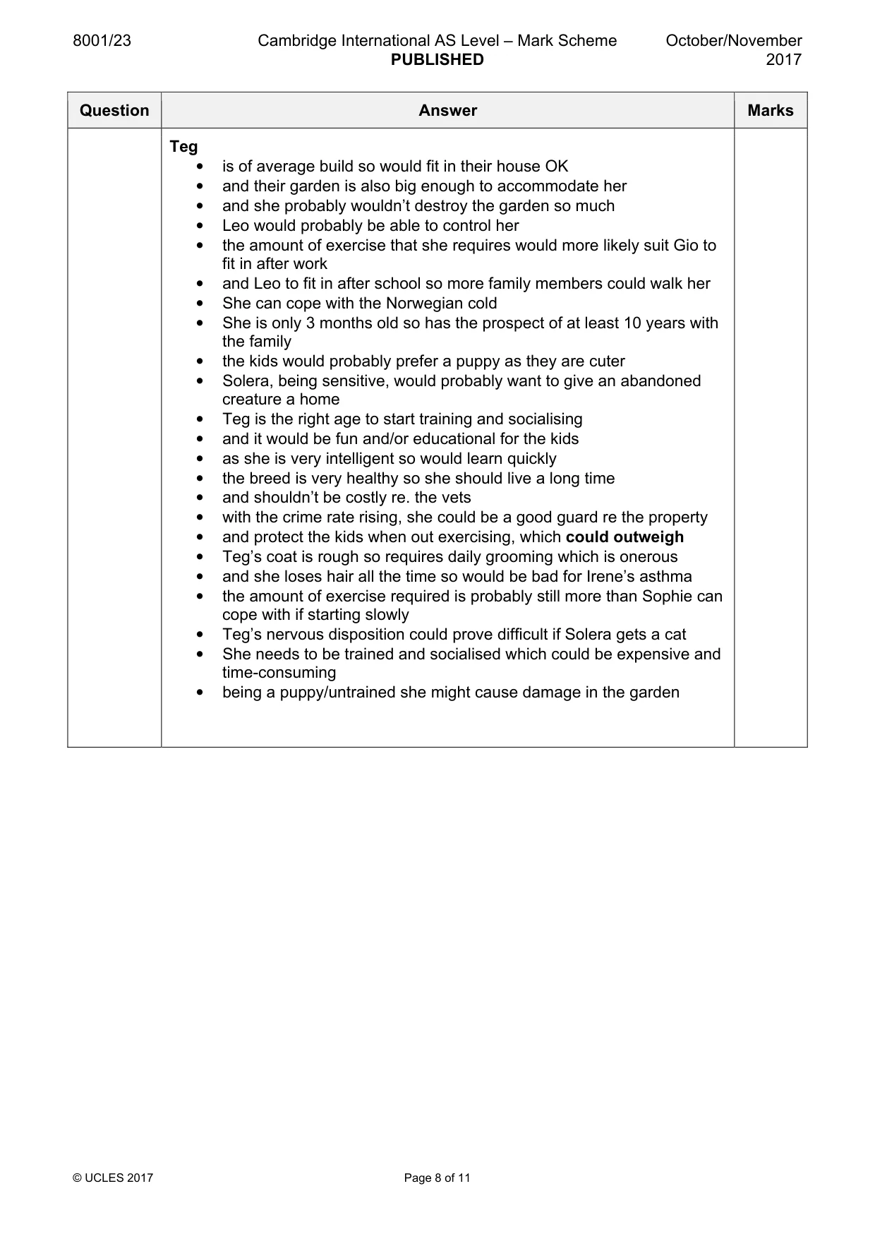 Mark scheme, page 8 of 11