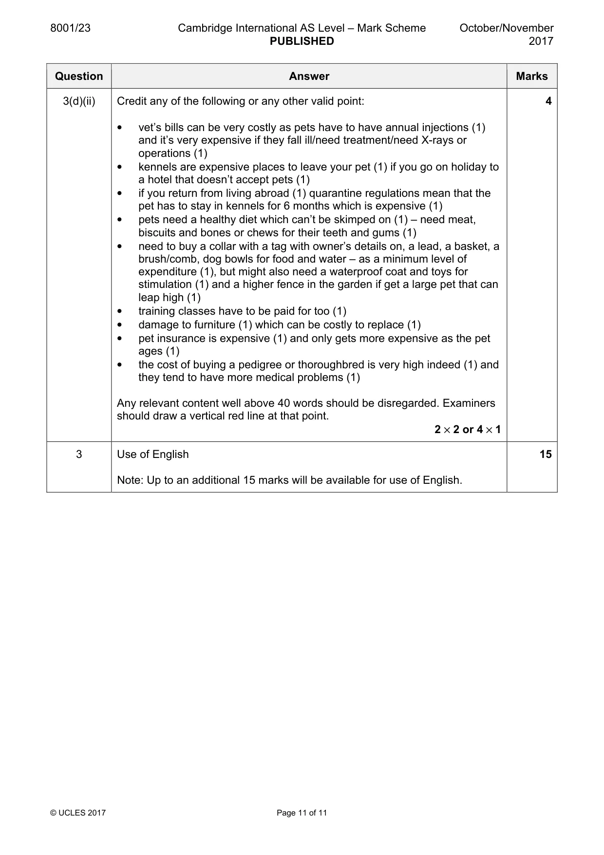 Mark scheme, page 11 of 11