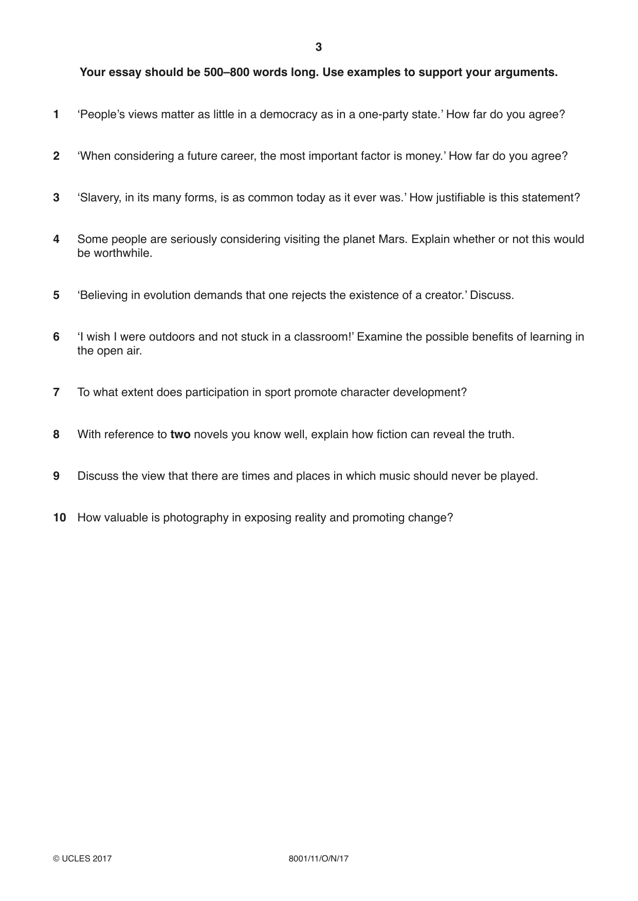 Cambridge A Level General Paper (AS Level only) 8001 2017 Oct/Nov Paper 1 · Variant 1 question paper, page 3 of 4