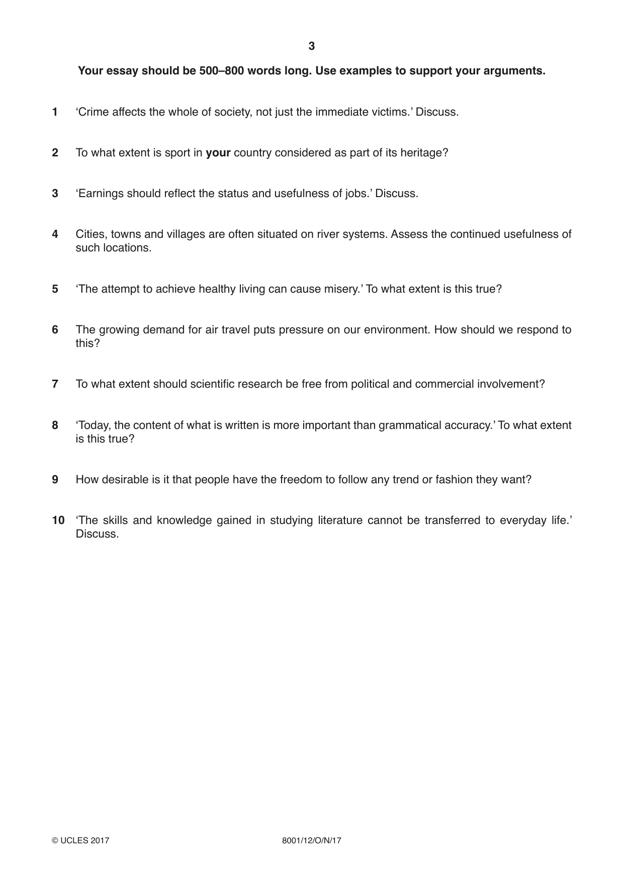 Cambridge A Level General Paper (AS Level only) 8001 2017 Oct/Nov Paper 1 · Variant 2 question paper, page 3 of 4