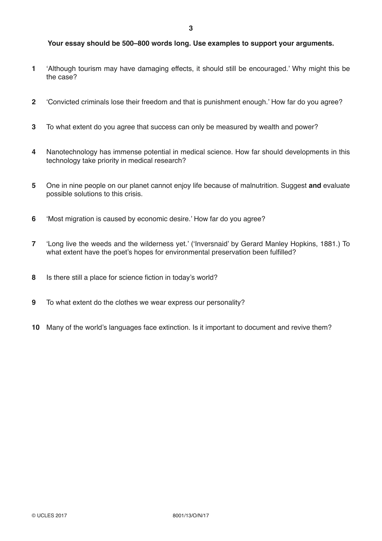 Cambridge A Level General Paper (AS Level only) 8001 2017 Oct/Nov Paper 1 · Variant 3 question paper, page 3 of 4