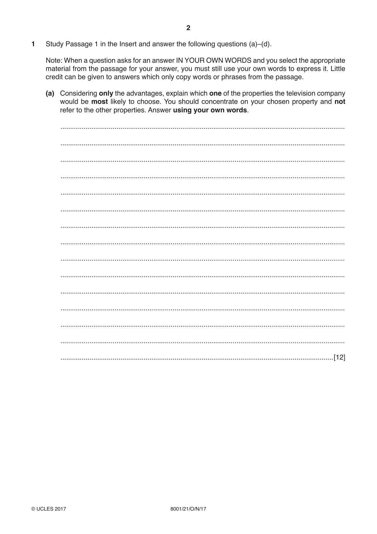 Cambridge A Level General Paper (AS Level only) 8001 2017 Oct/Nov Paper 2 · Variant 1 question paper, page 2 of 12
