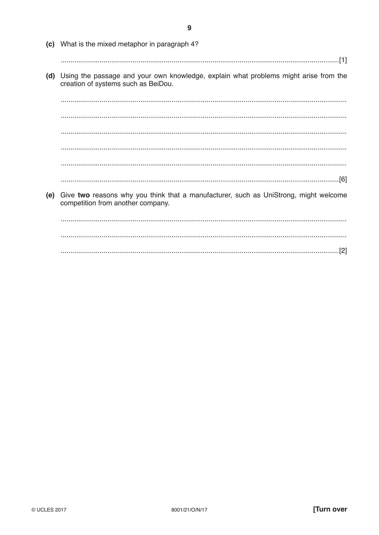 Cambridge A Level General Paper (AS Level only) 8001 2017 Oct/Nov Paper 2 · Variant 1 question paper, page 9 of 12