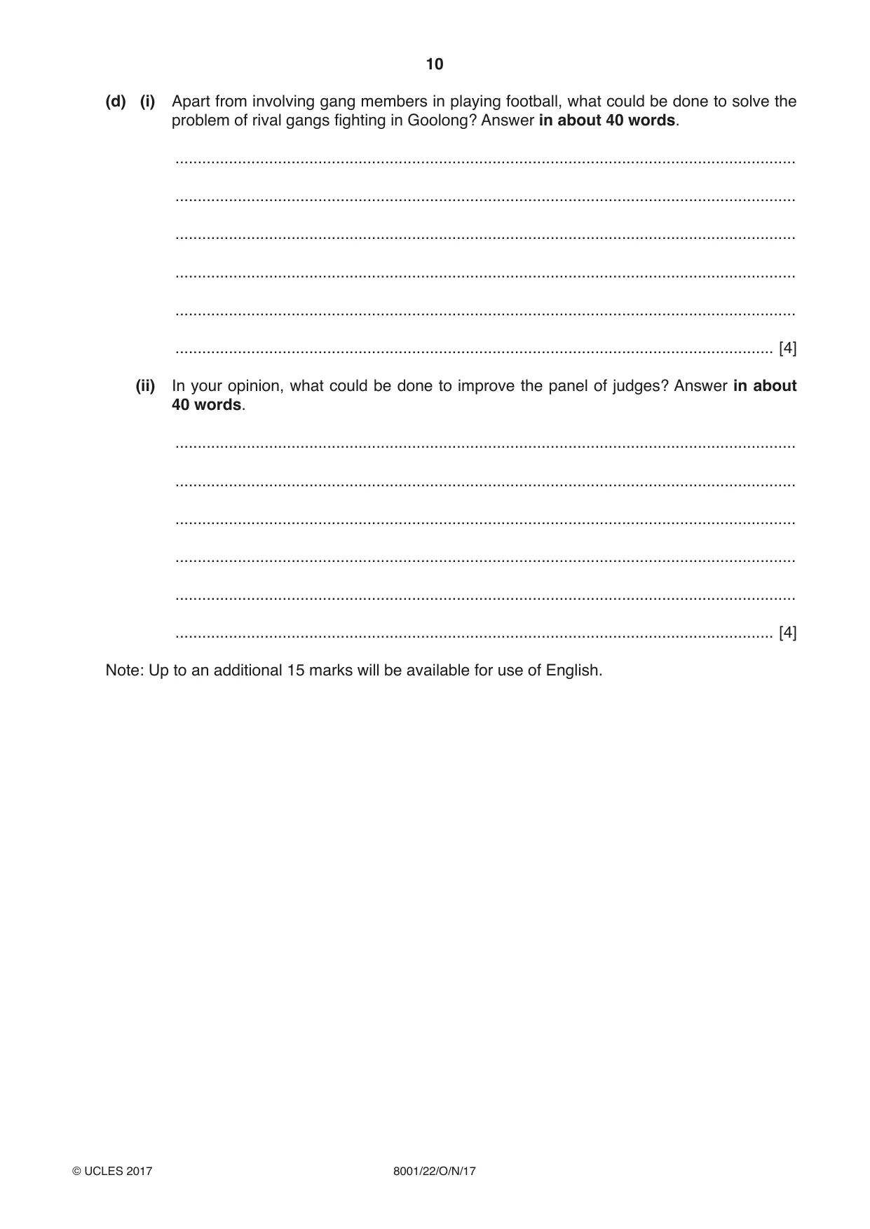 Cambridge A Level General Paper (AS Level only) 8001 2017 Oct/Nov Paper 2 · Variant 2 question paper, page 10 of 12