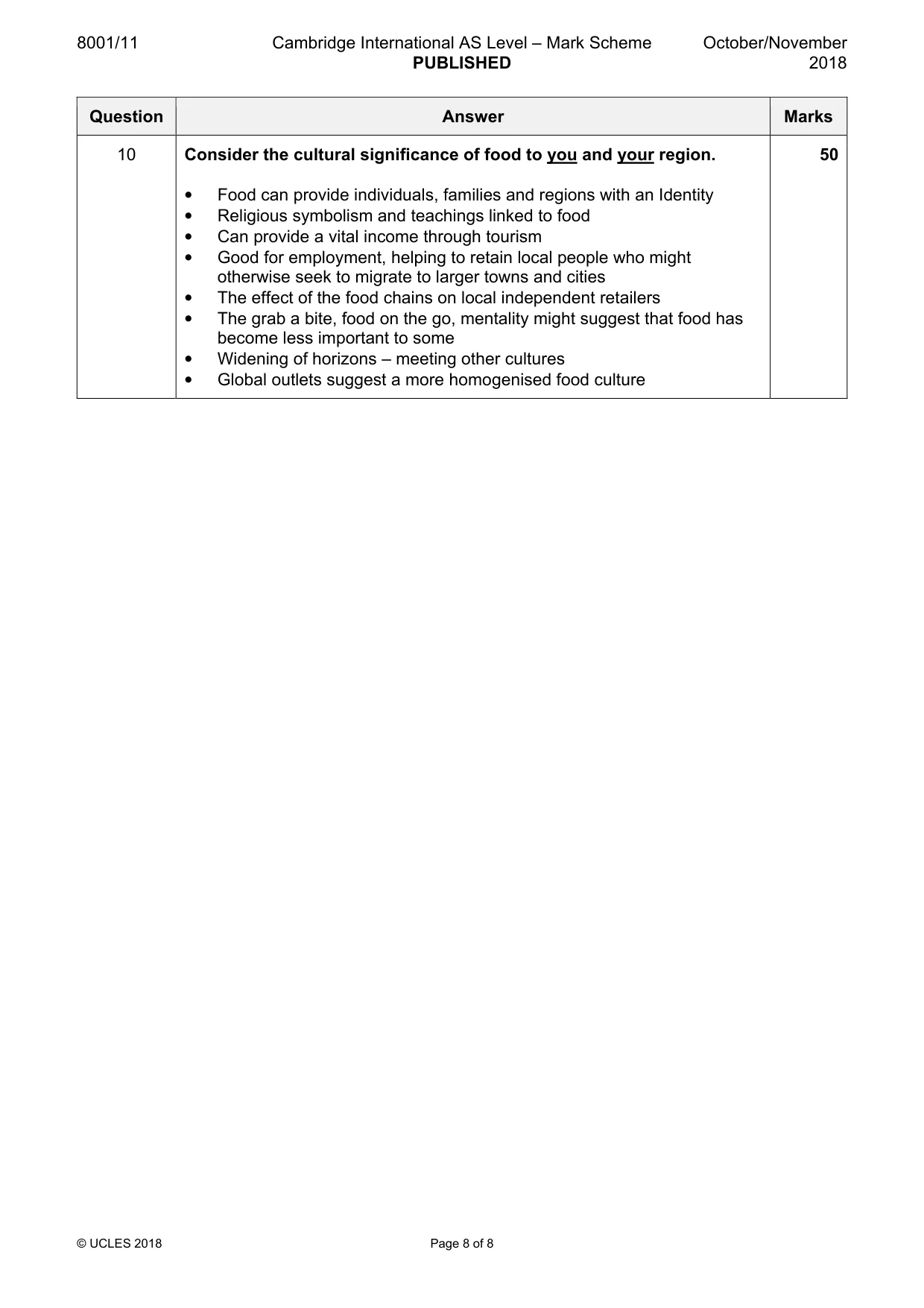 Mark scheme, page 8 of 8