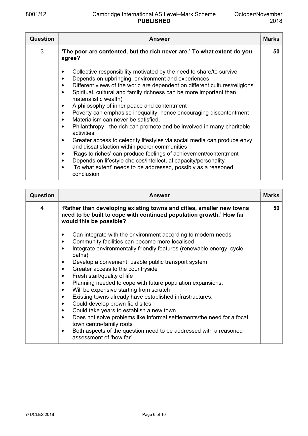 Mark scheme, page 6 of 10