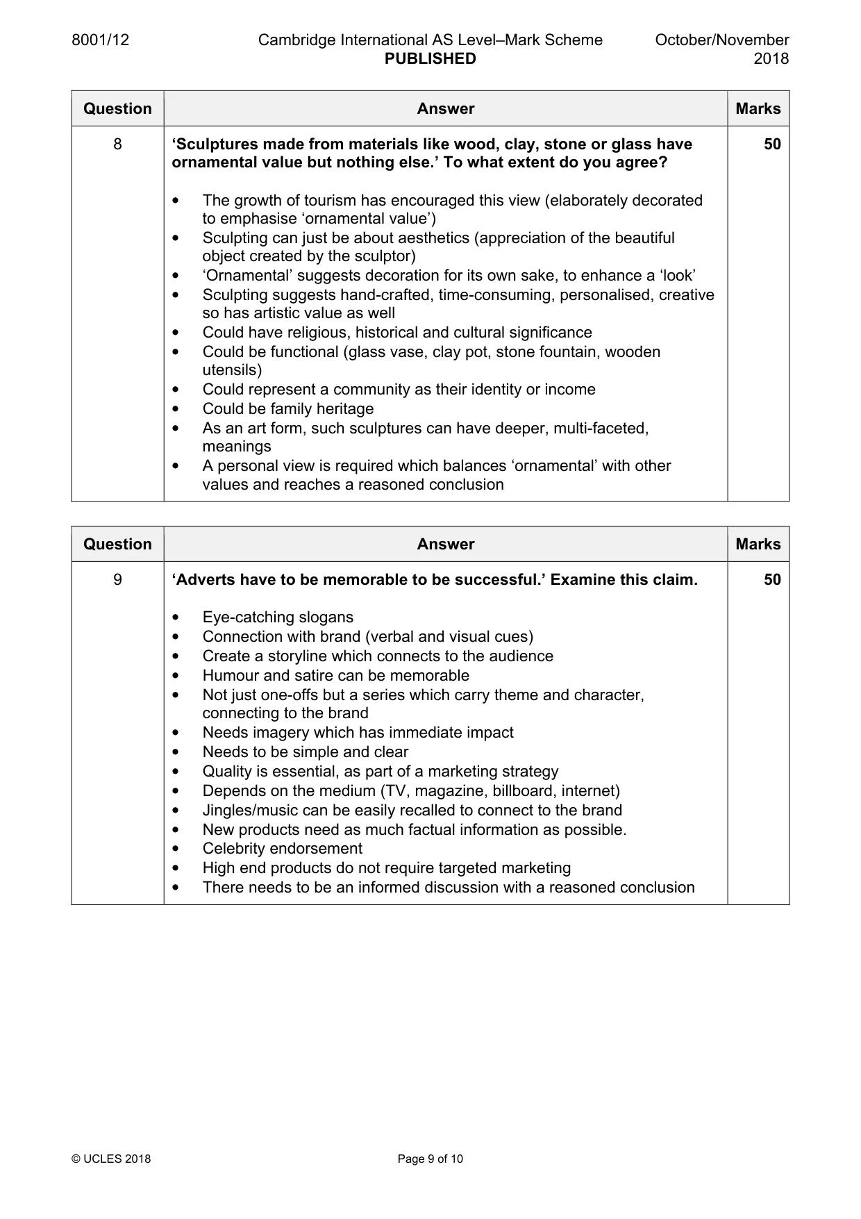 Mark scheme, page 9 of 10