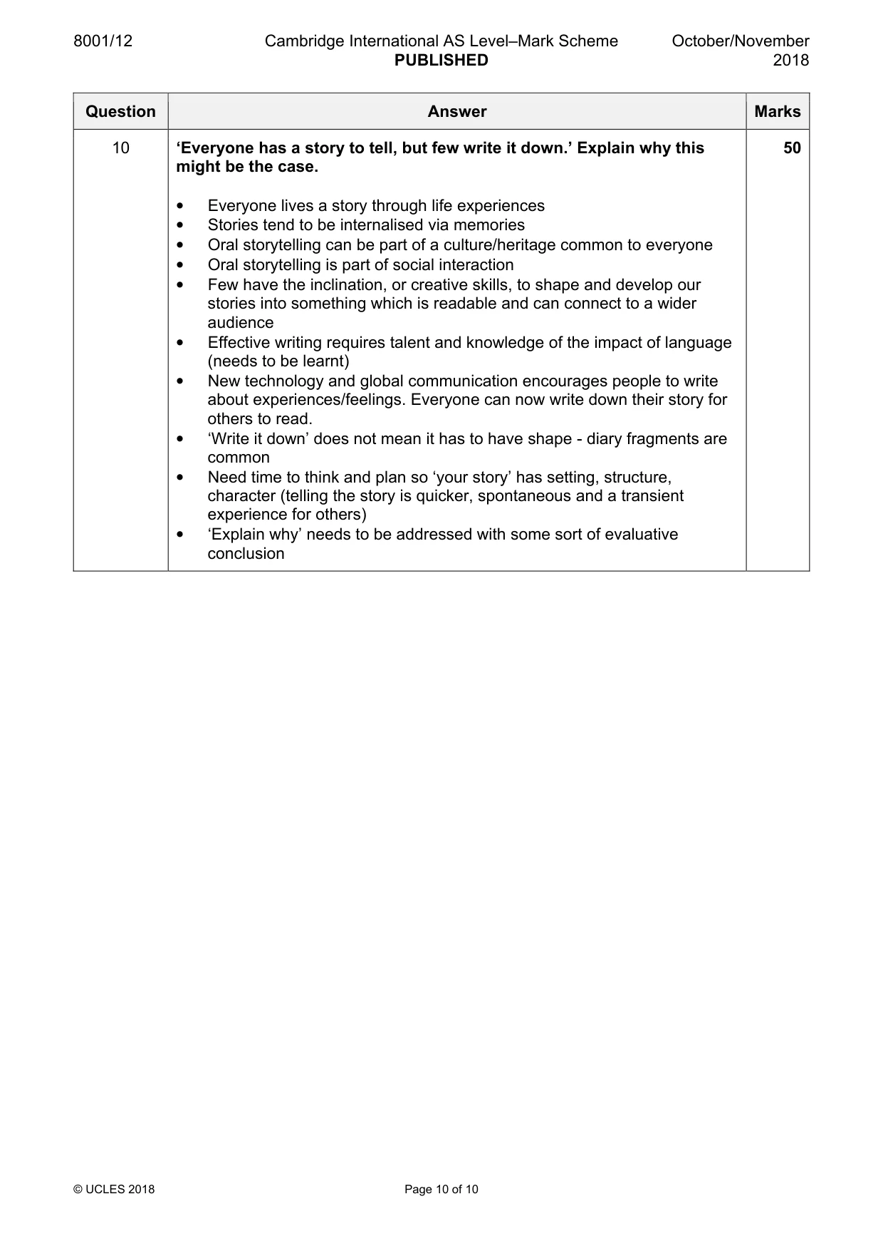 Mark scheme, page 10 of 10