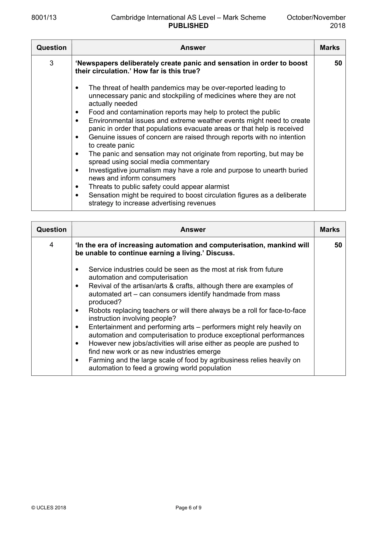 Mark scheme, page 6 of 9