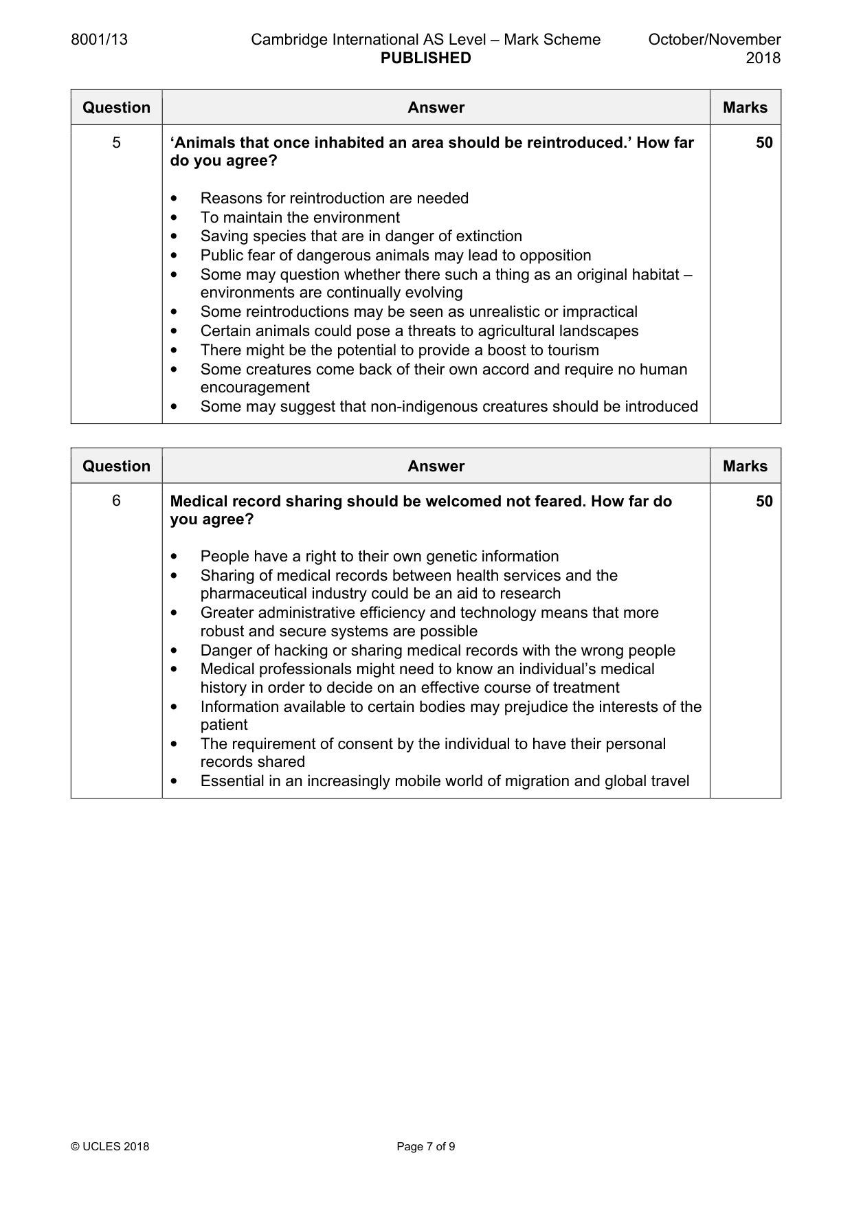 Mark scheme, page 7 of 9