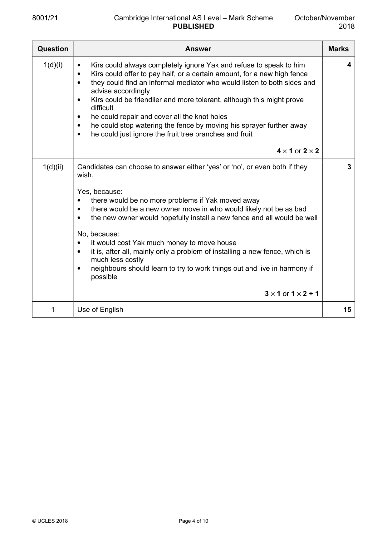Mark scheme, page 4 of 10
