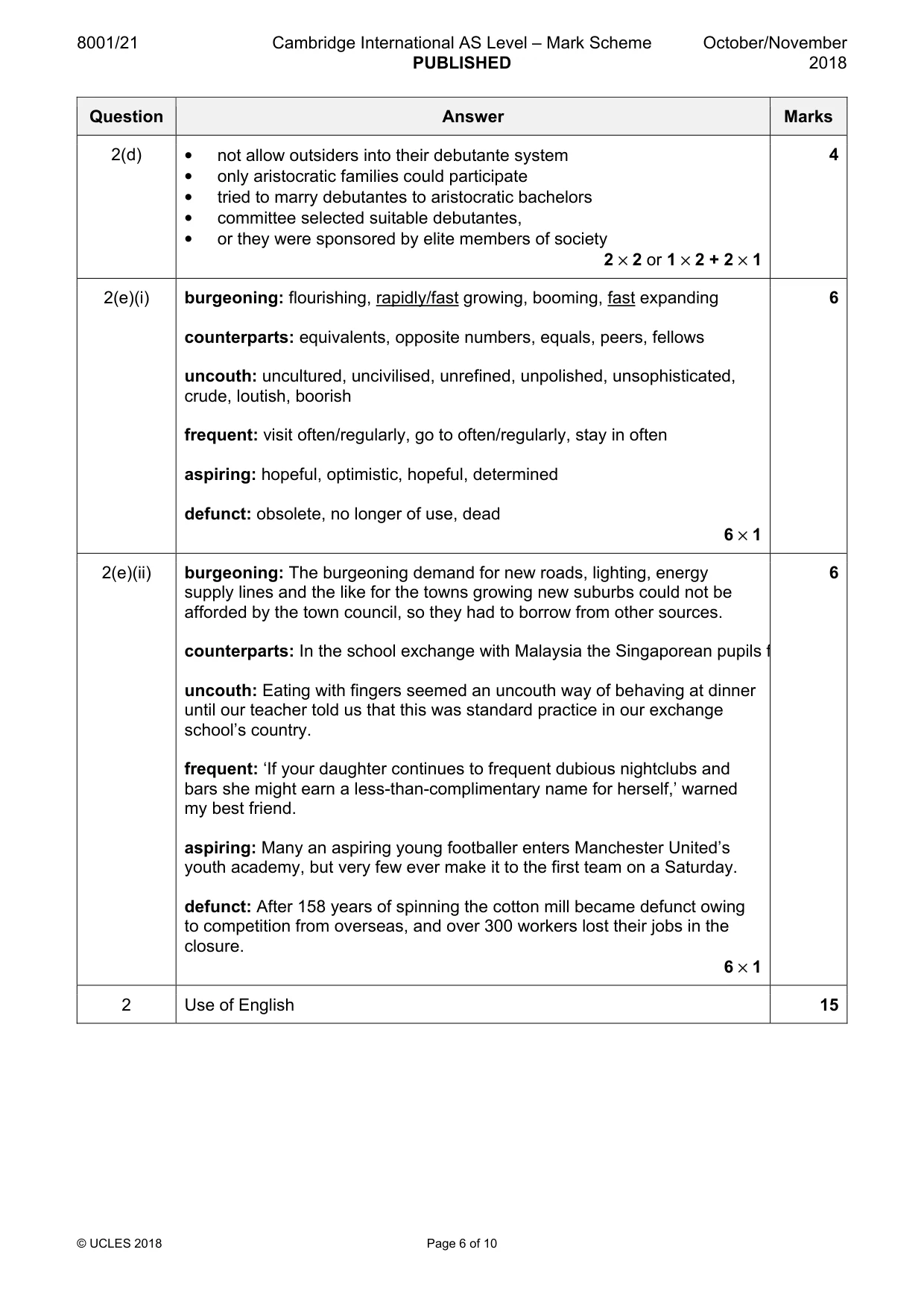 Mark scheme, page 6 of 10