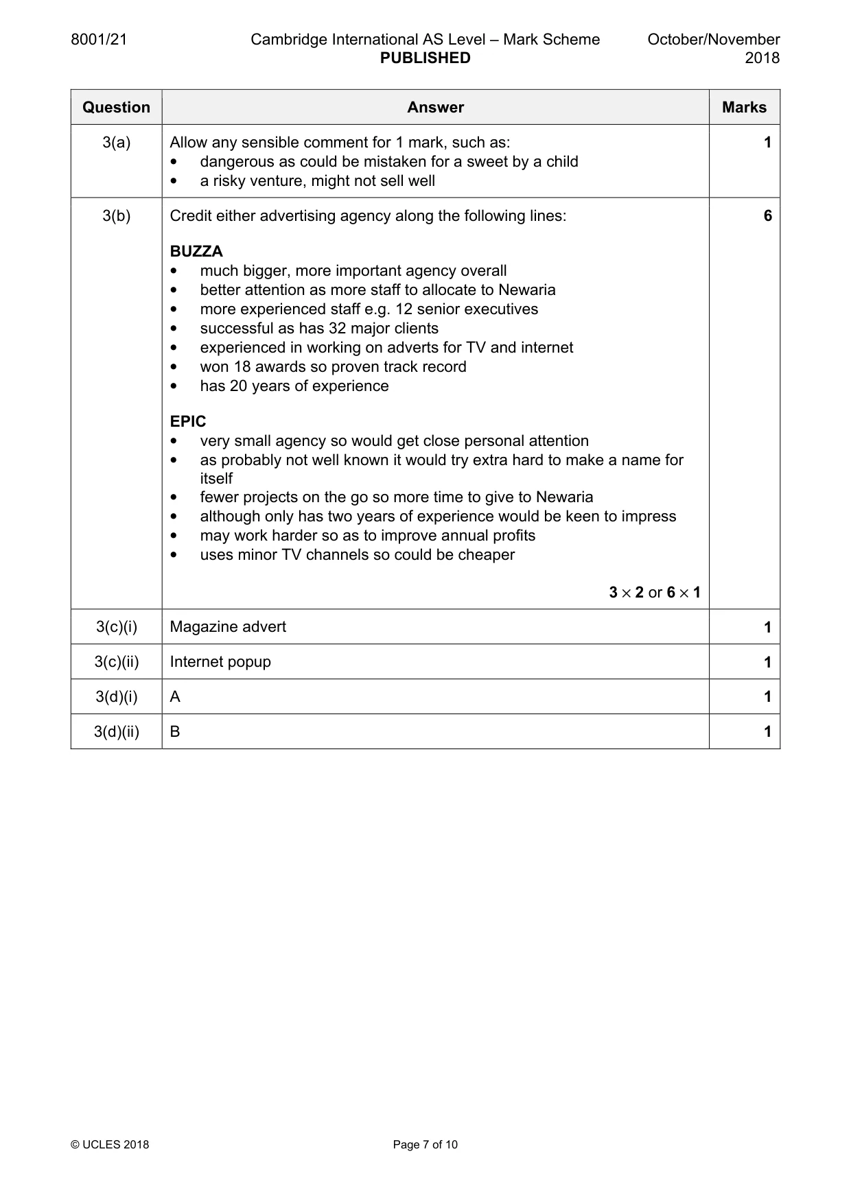 Mark scheme, page 7 of 10