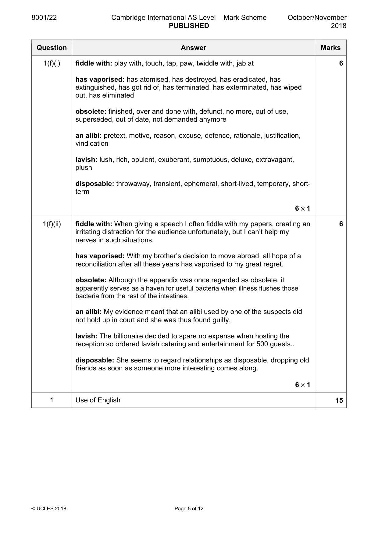 Mark scheme, page 5 of 12