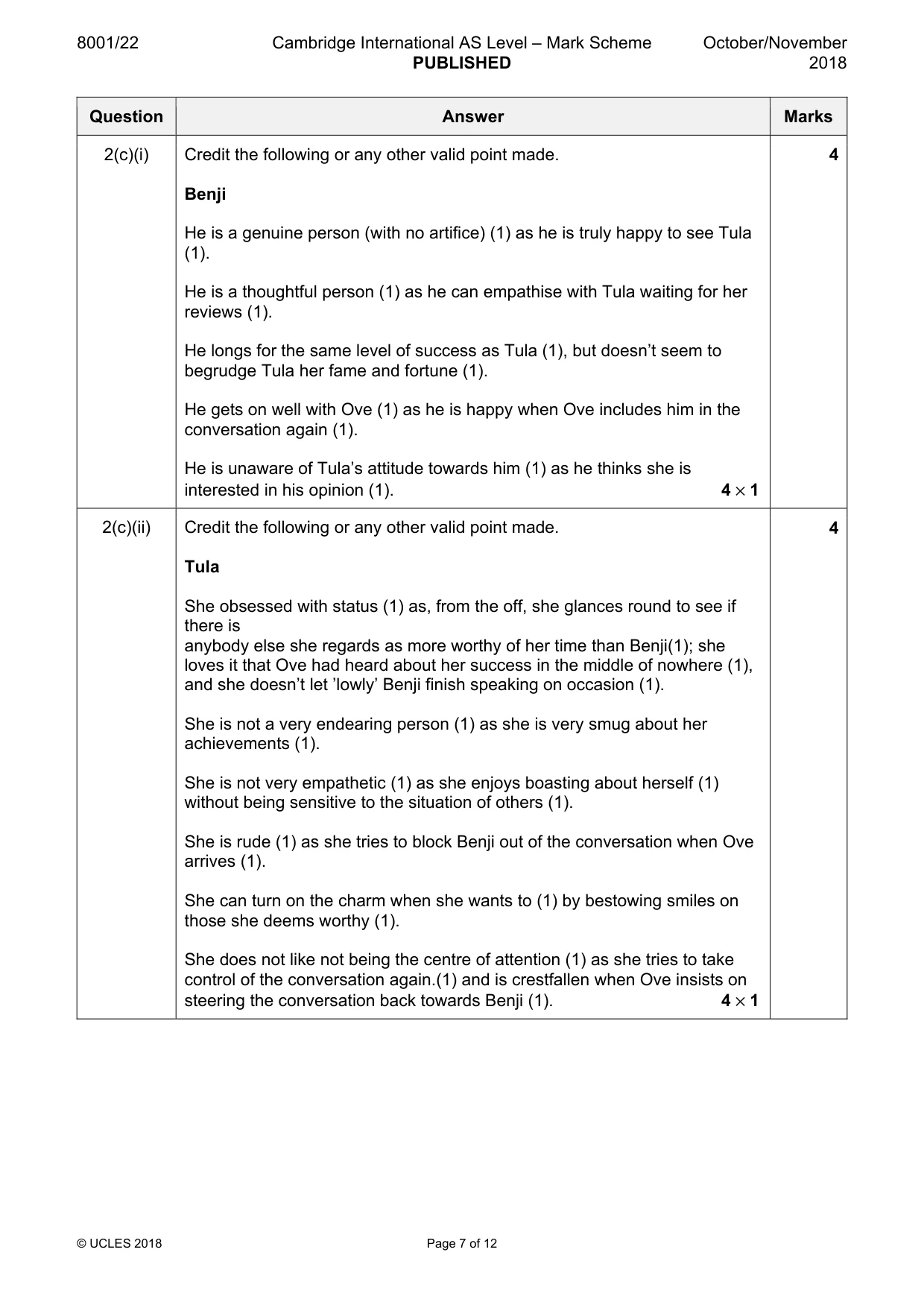 Mark scheme, page 7 of 12