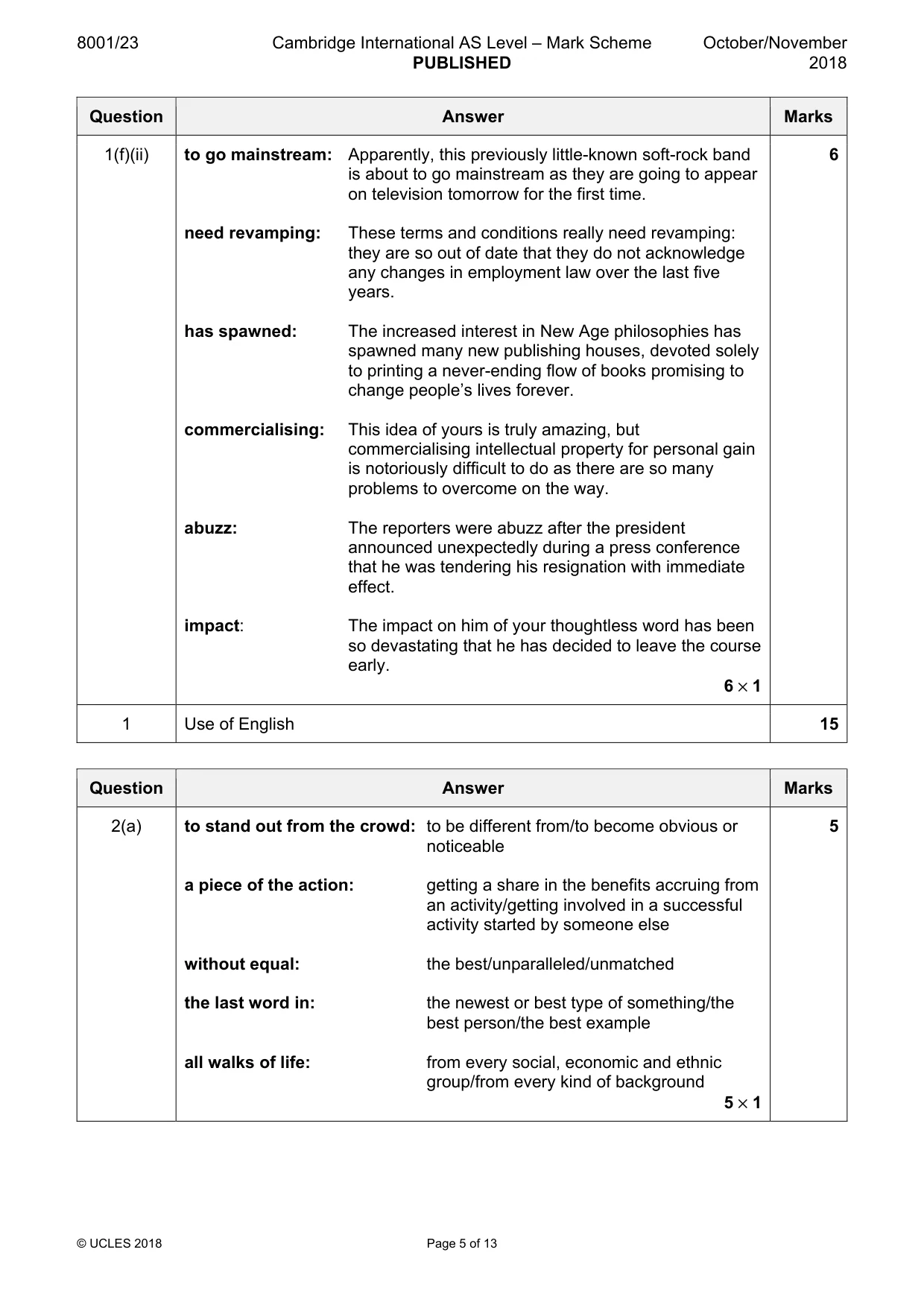 Mark scheme, page 5 of 13