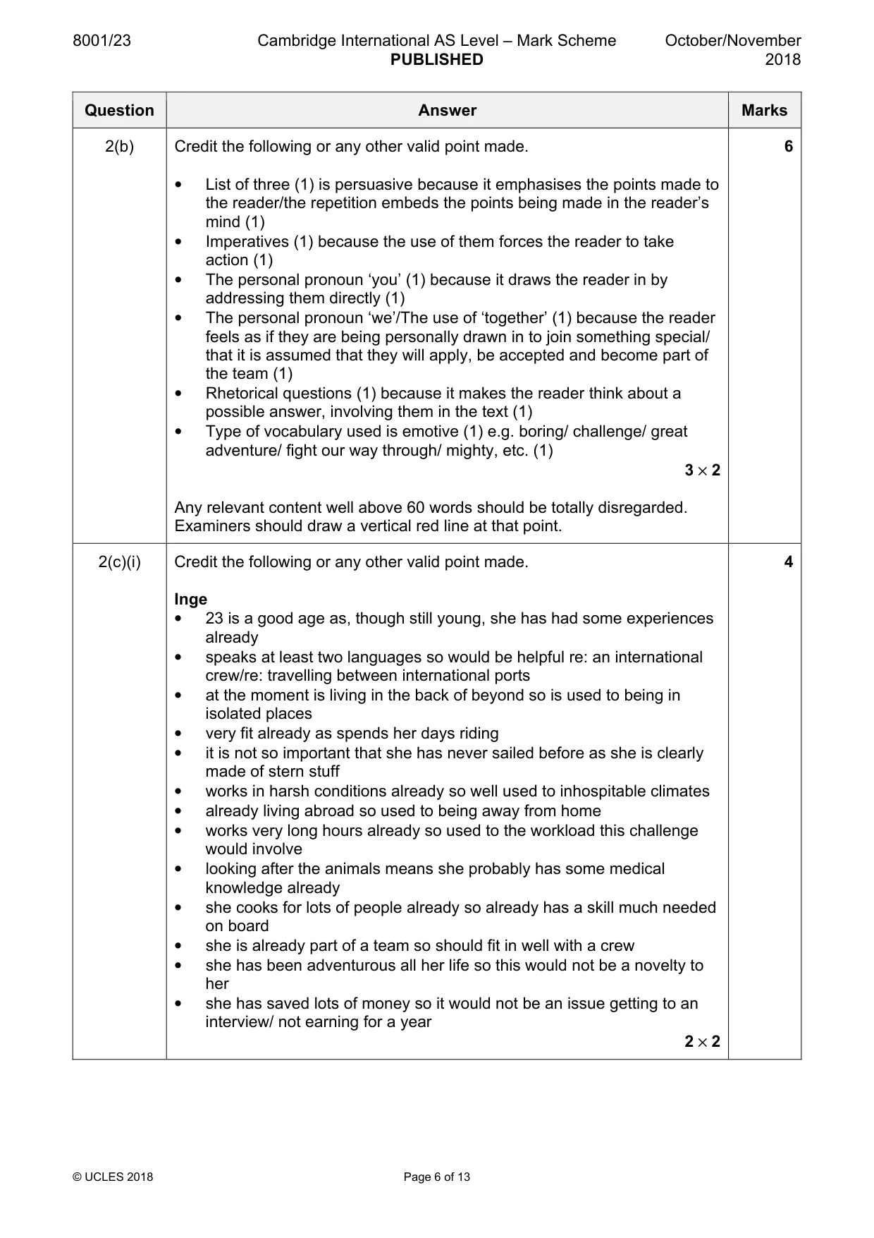 Mark scheme, page 6 of 13