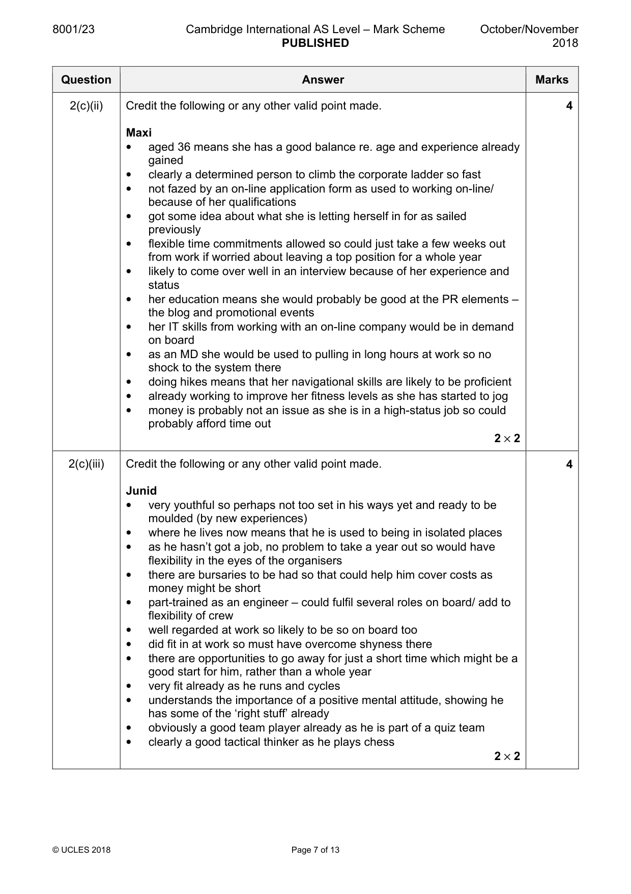 Mark scheme, page 7 of 13